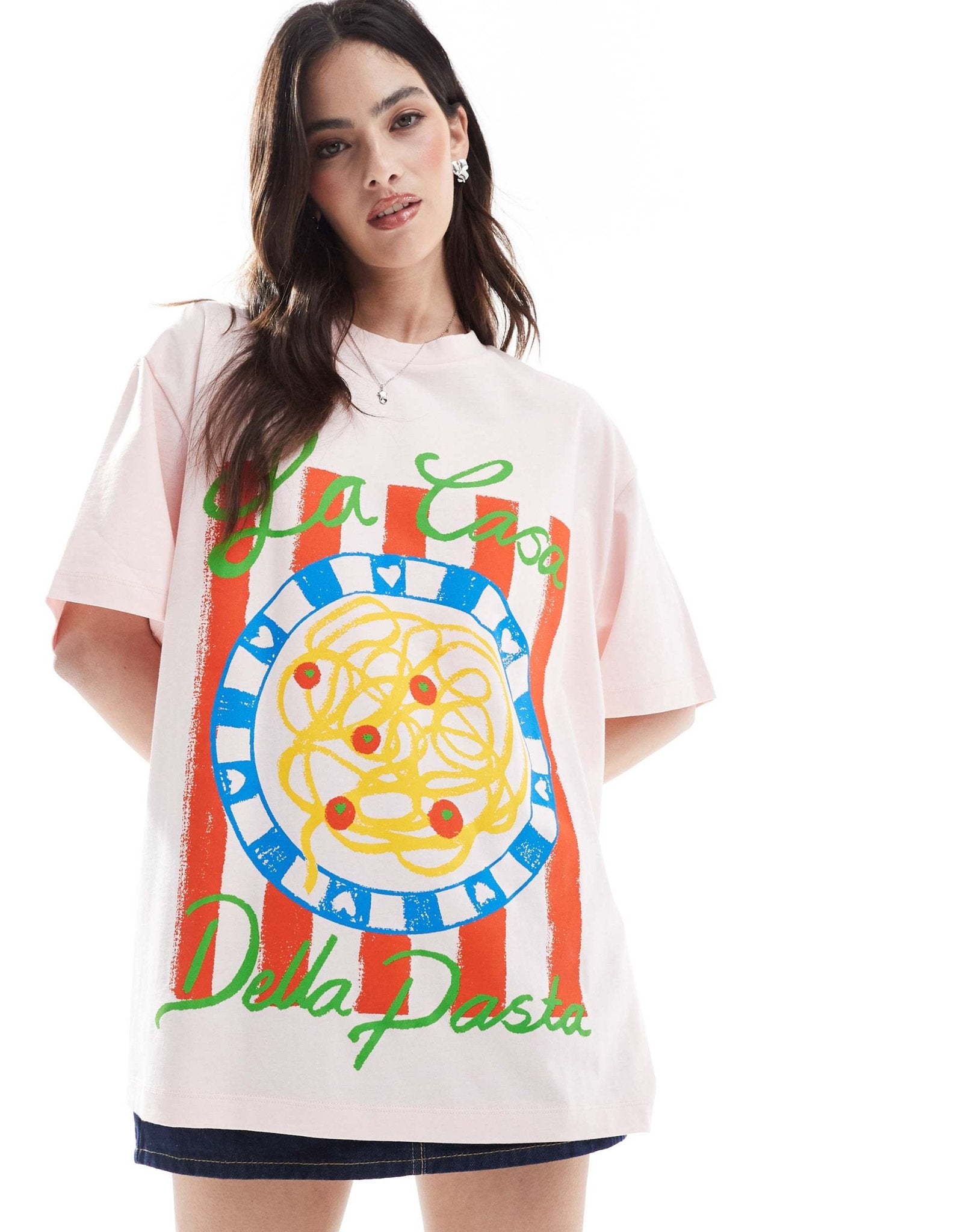 ASOS DESIGN Oversized T-shirt with pasta graphic in pink - ASOS Sample Sale