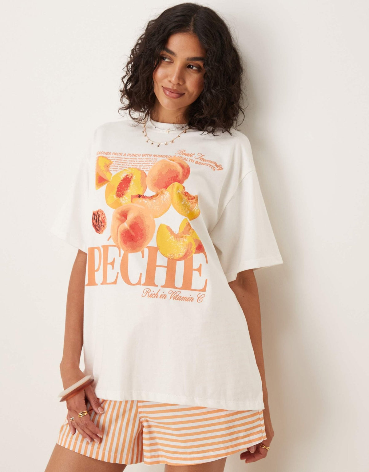ASOS DESIGN oversized t-shirt with peach graphic in white - ASOS Sample Sale