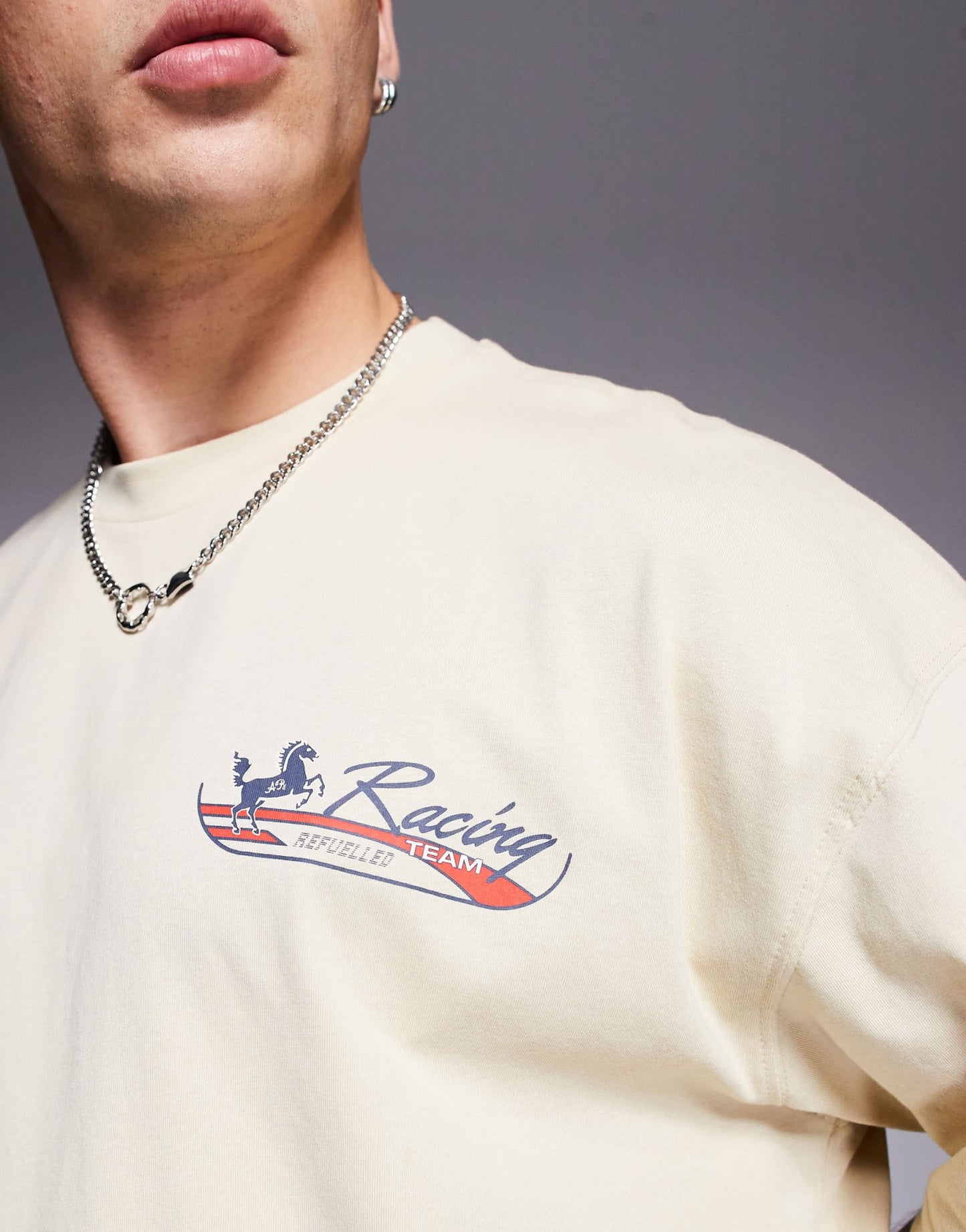ASOS DESIGN oversized t-shirt with racing graphic in beige - ASOS Sample Sale