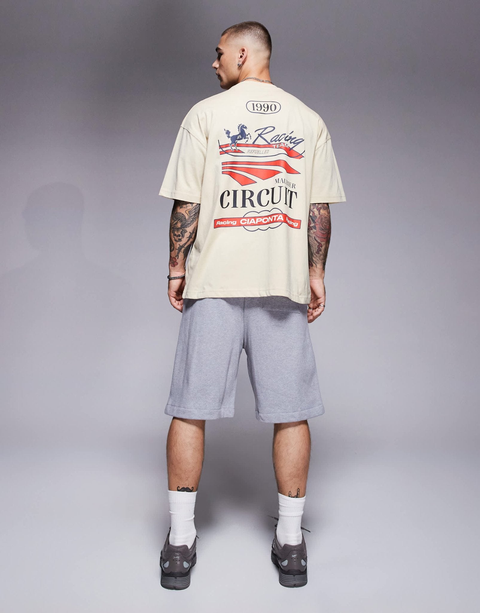 ASOS DESIGN oversized t-shirt with racing graphic in beige - ASOS Sample Sale