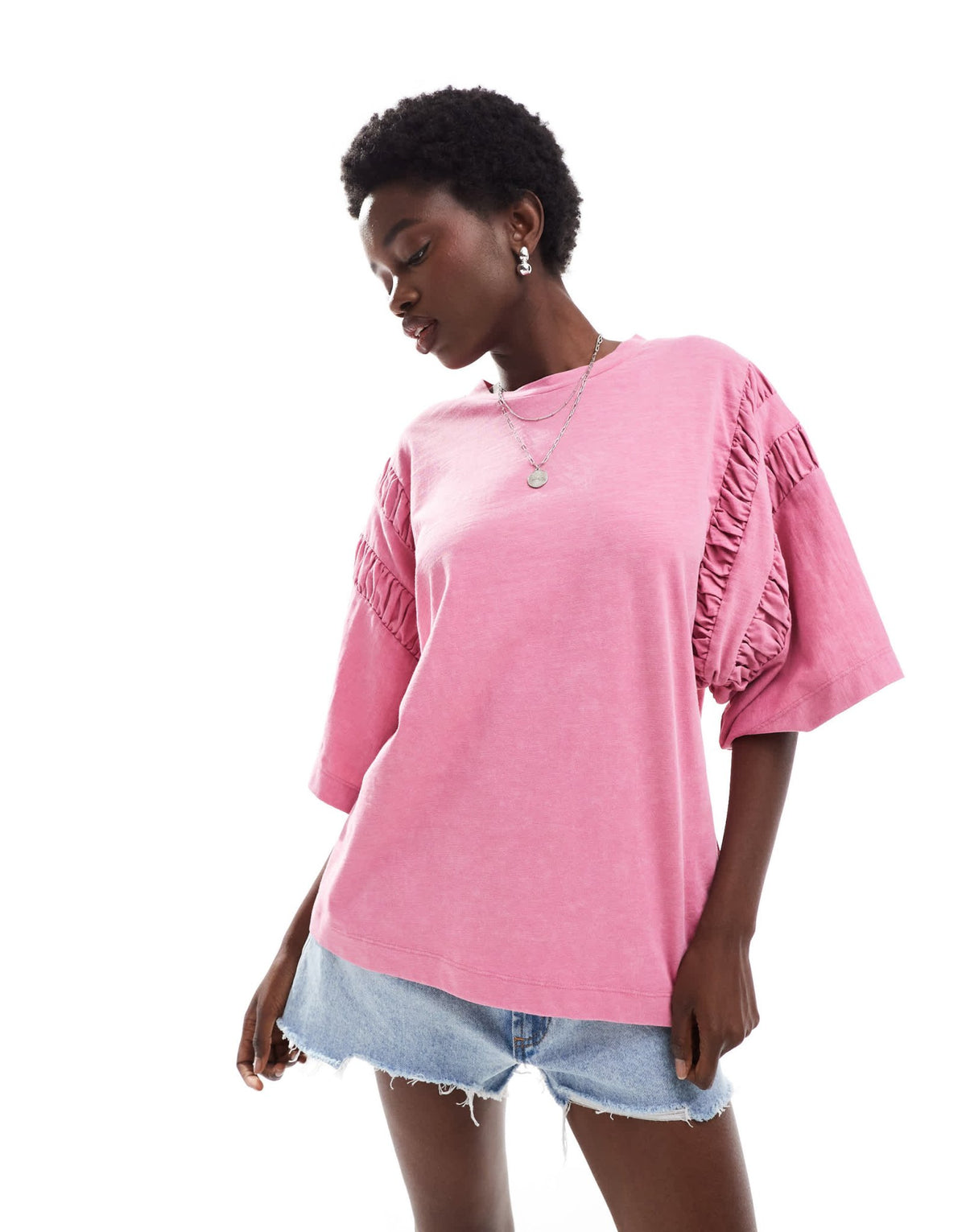 ASOS DESIGN oversized t-shirt with ruched sleeve detail in washed pink - ASOS Sample Sale