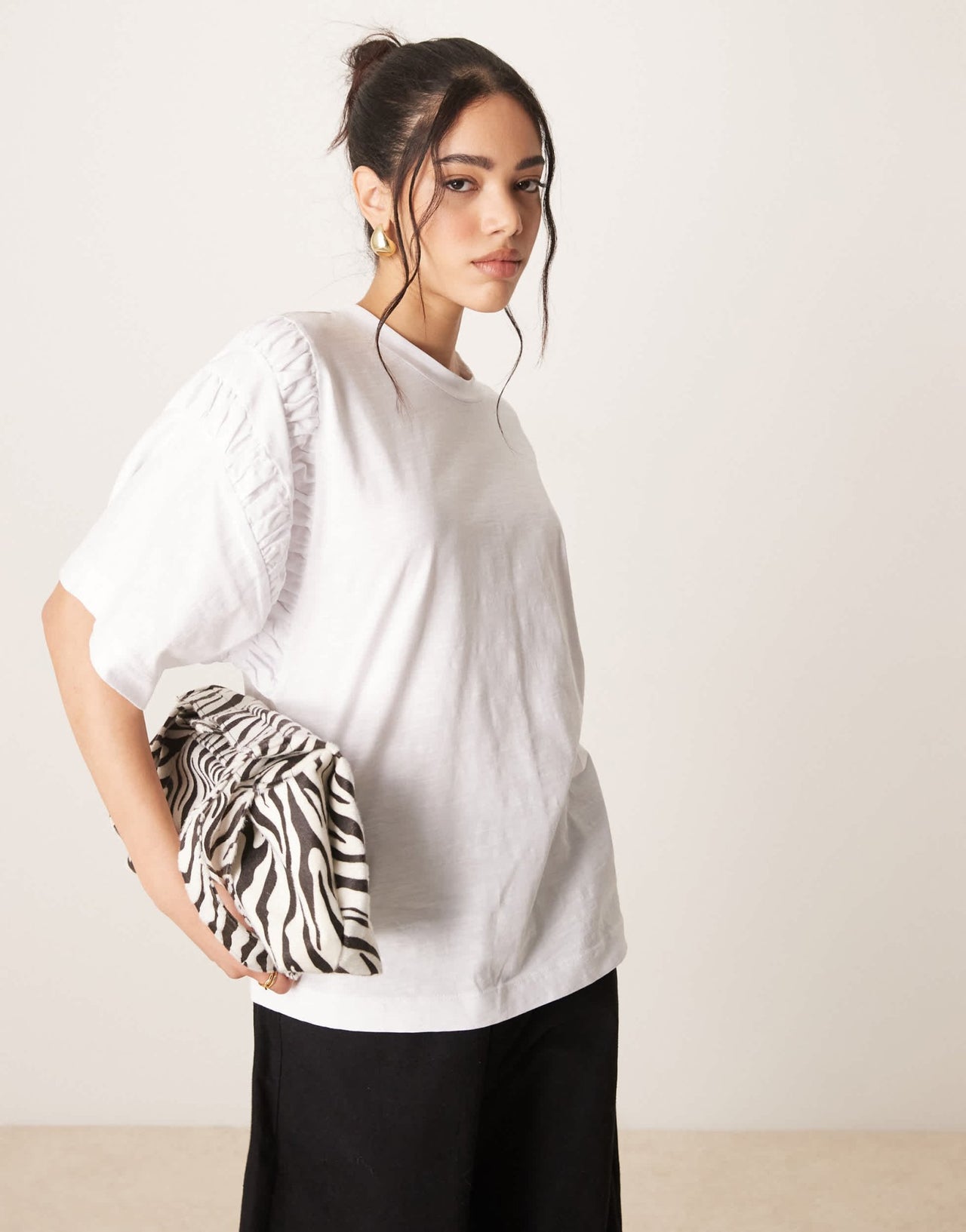 ASOS DESIGN oversized t-shirt with ruched sleeve detail in white - ASOS Sample Sale