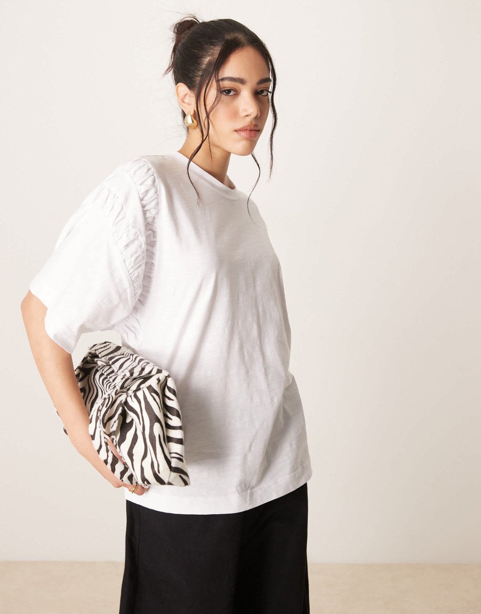 ASOS DESIGN oversized t-shirt with ruched sleeve detail in white - ASOS Sample Sale