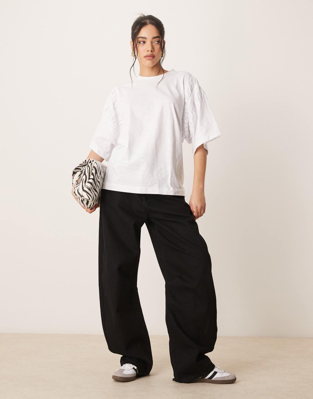 ASOS DESIGN oversized t-shirt with ruched sleeve detail in white - ASOS Sample Sale
