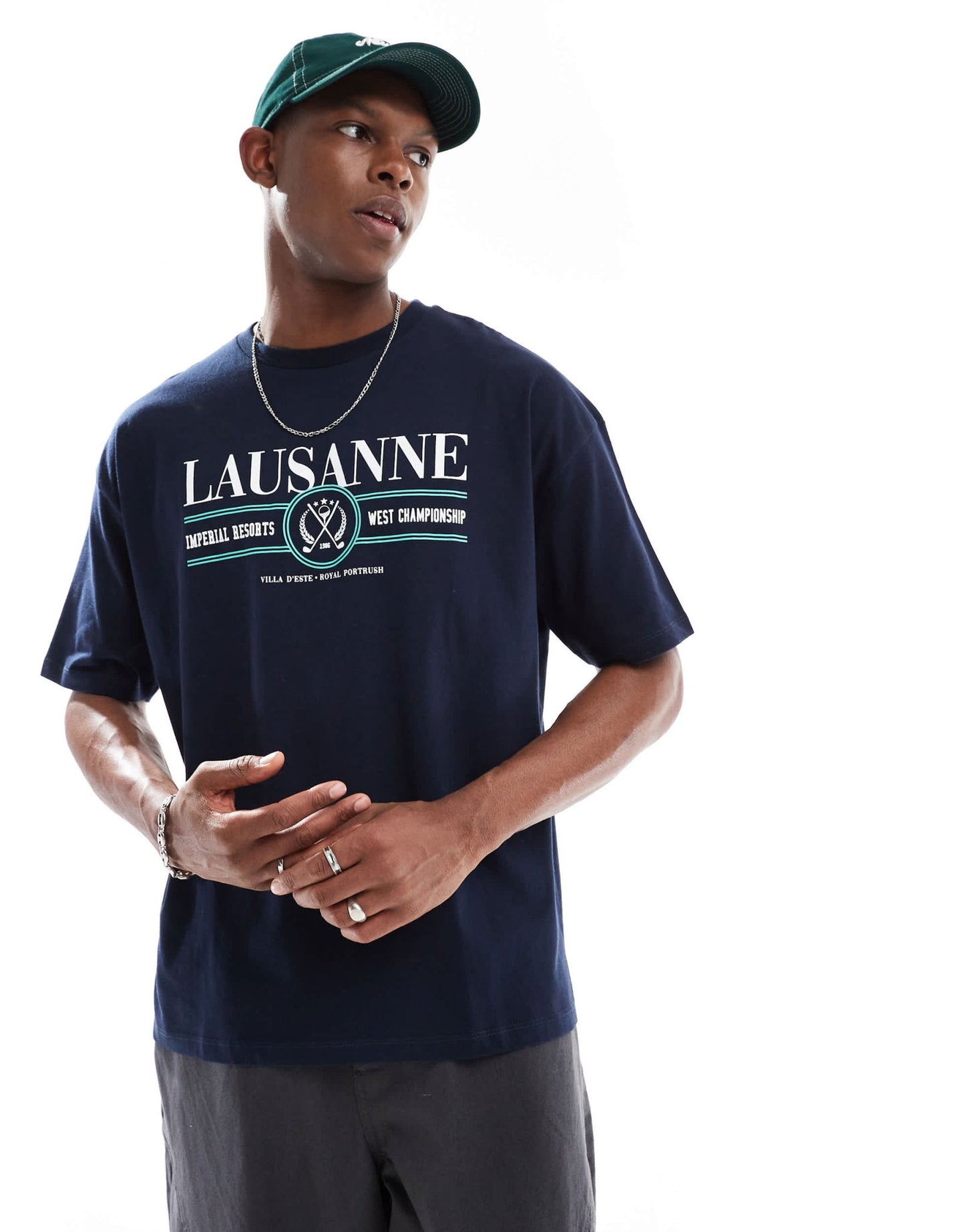 ASOS DESIGN oversized t-shirt with sports graphic in navy - ASOS Sample Sale
