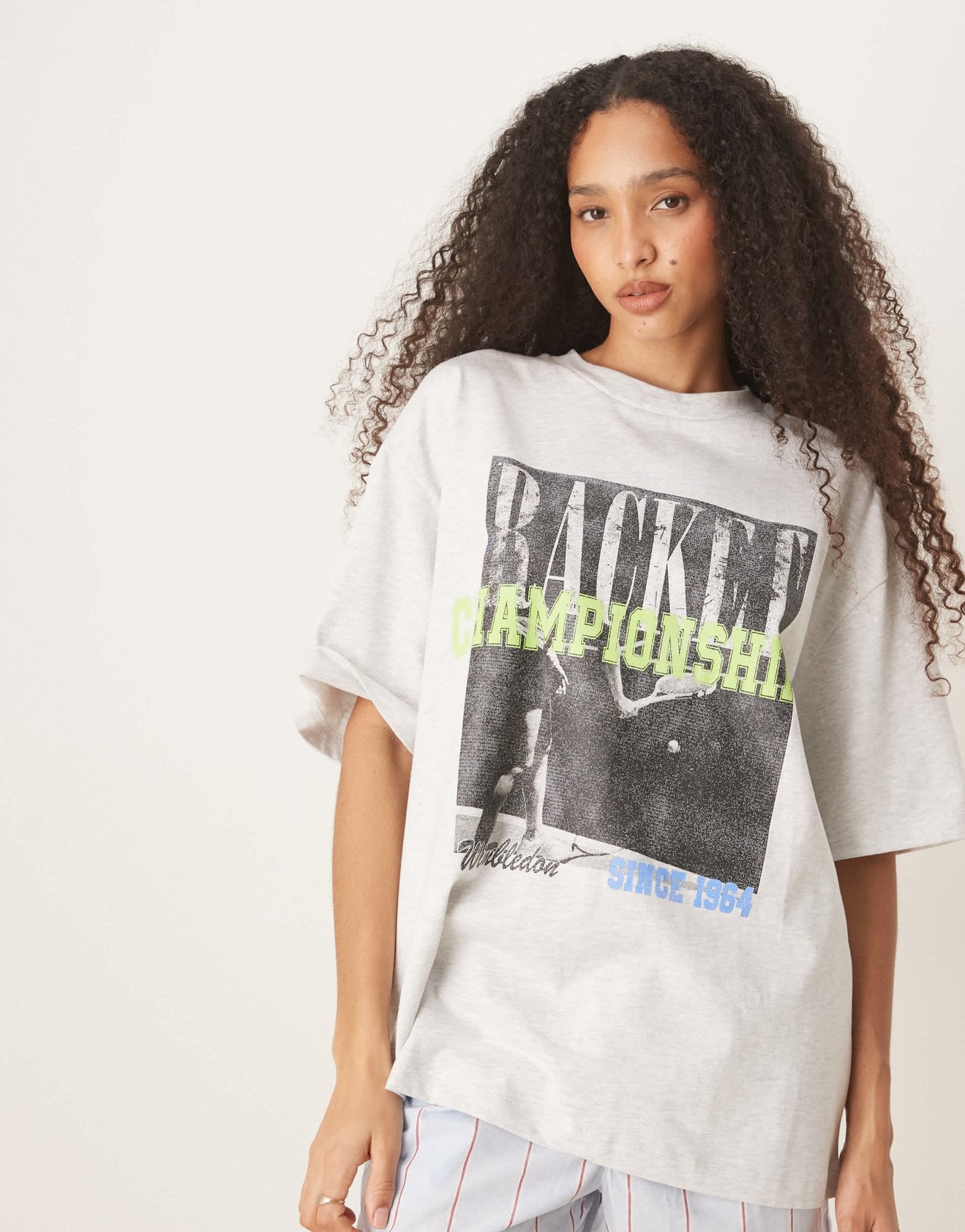 ASOS DESIGN oversized t-shirt with tennis championships graphic in ice marl - ASOS Sample Sale