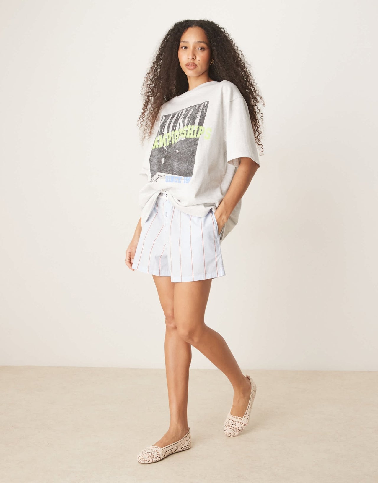 ASOS DESIGN oversized t-shirt with tennis championships graphic in ice marl - ASOS Sample Sale