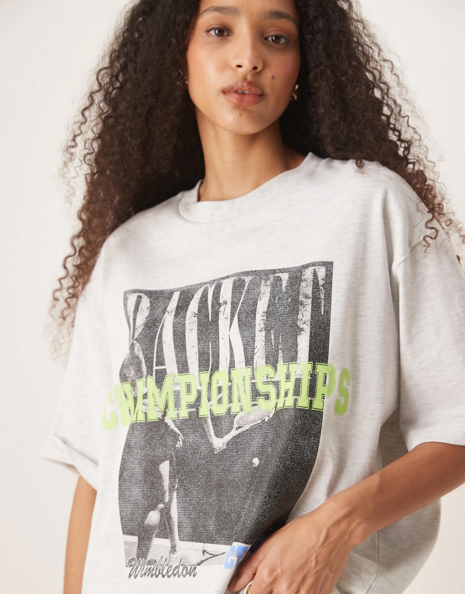ASOS DESIGN oversized t-shirt with tennis championships graphic in ice marl - ASOS Sample Sale