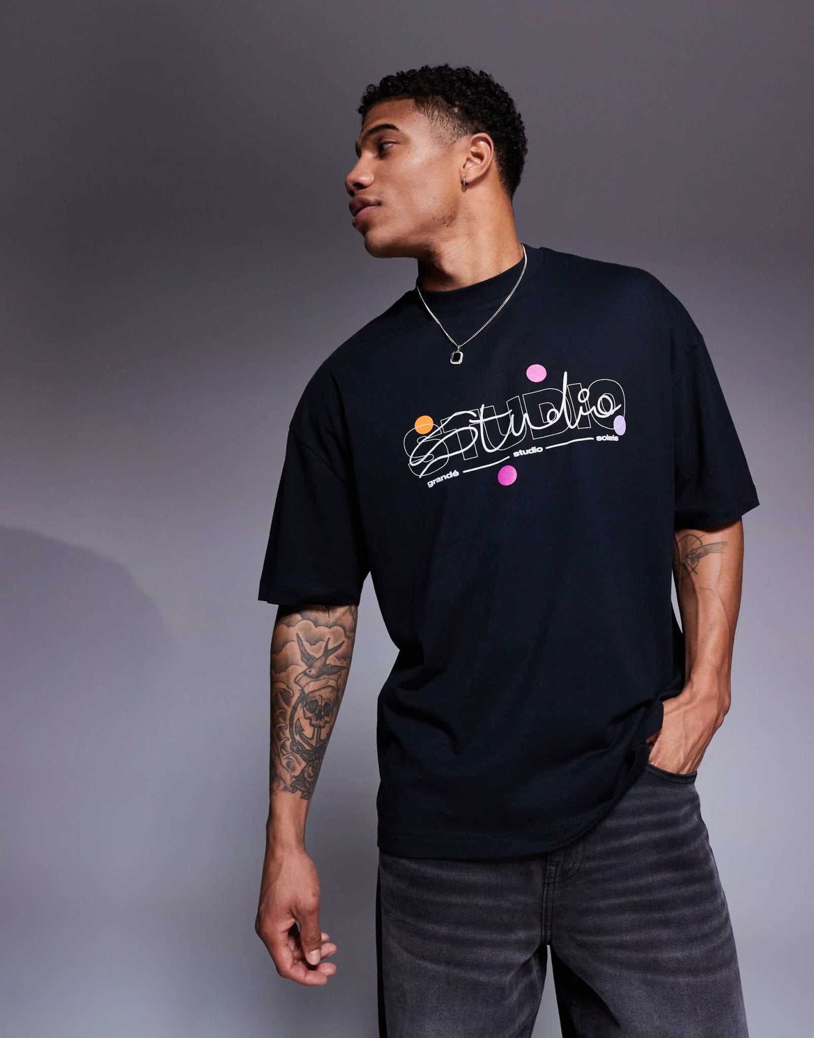 ASOS DESIGN oversized t-shirt with text graphic in black - ASOS Sample Sale