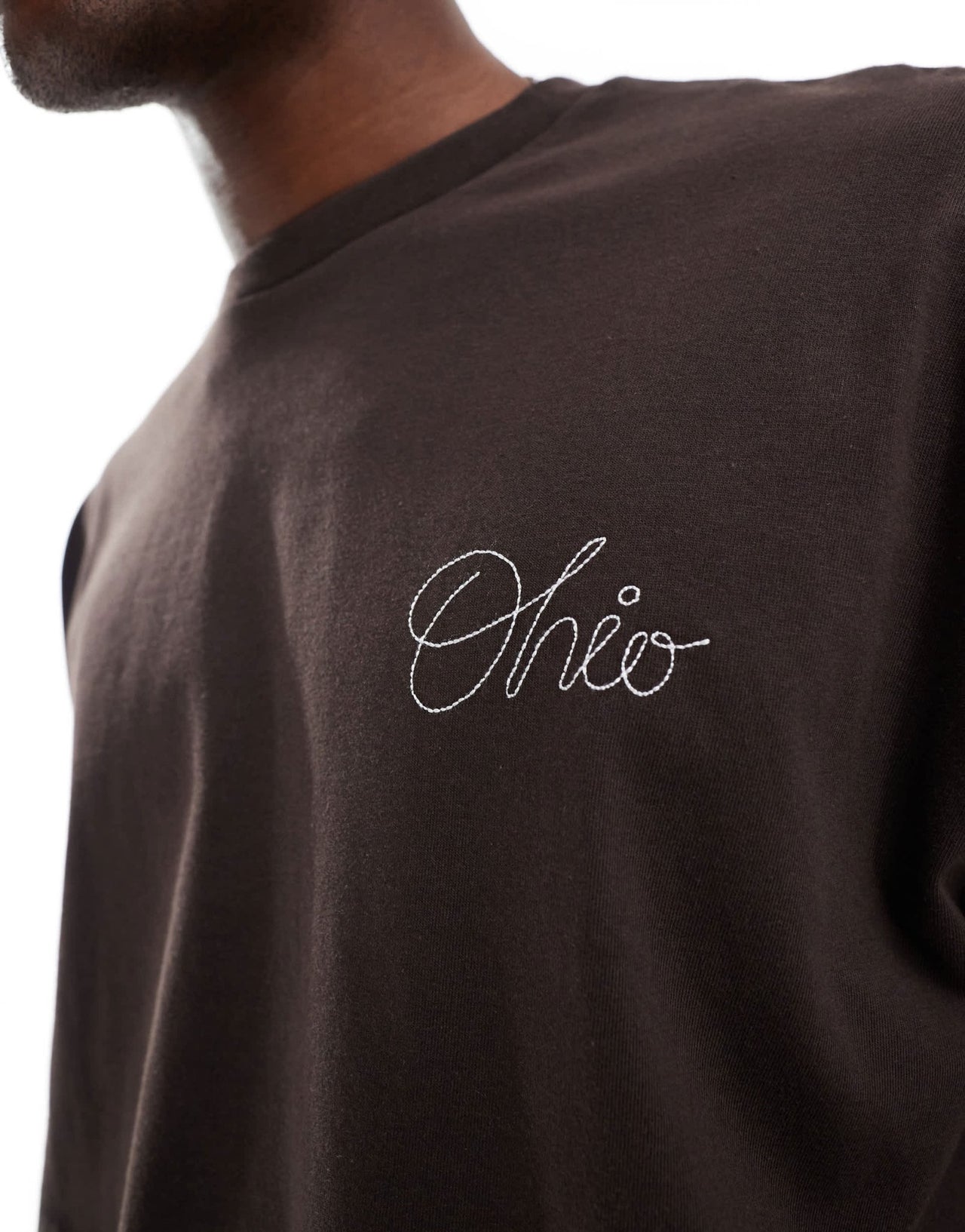 ASOS DESIGN oversized t-shirt with varsity embroidery in dark brown - ASOS Sample Sale