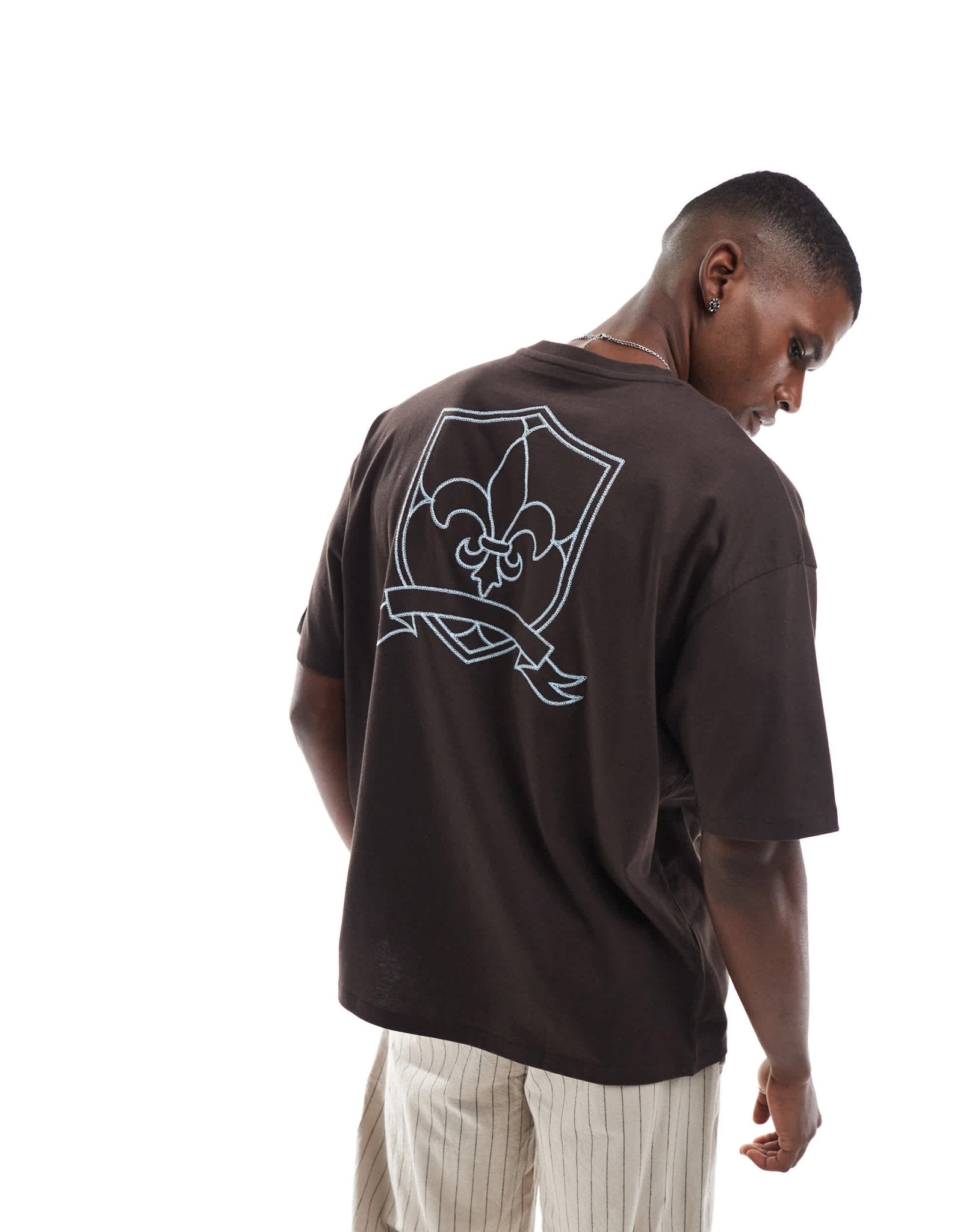 ASOS DESIGN oversized t-shirt with varsity embroidery in dark brown - ASOS Sample Sale