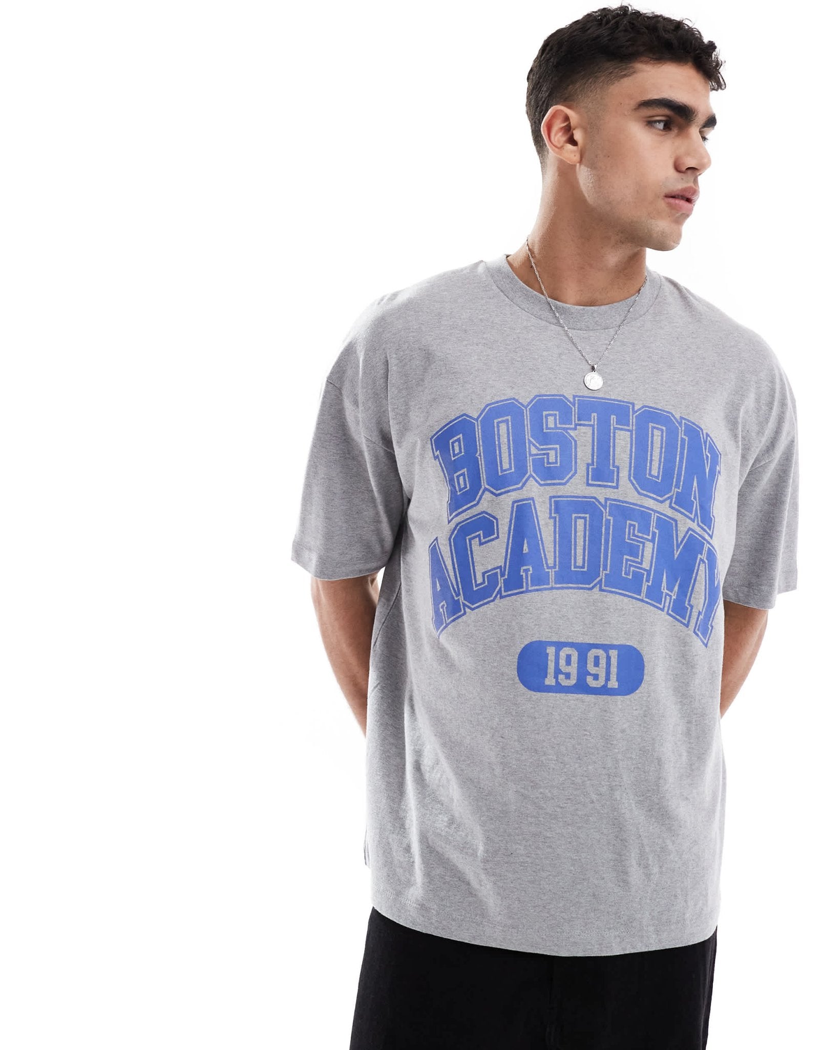 ASOS DESIGN oversized t-shirt with varsity front graphic in grey marl - ASOS Sample Sale