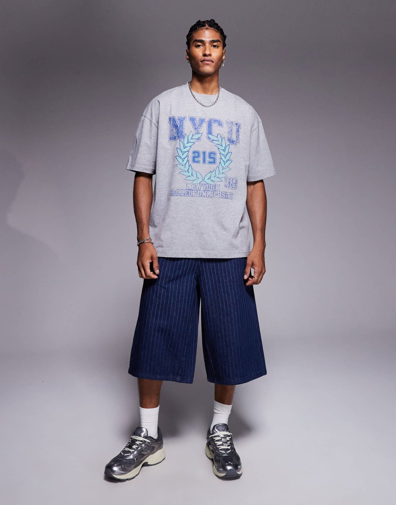 ASOS DESIGN oversized t-shirt with varsity graphic in white marl - ASOS Sample Sale