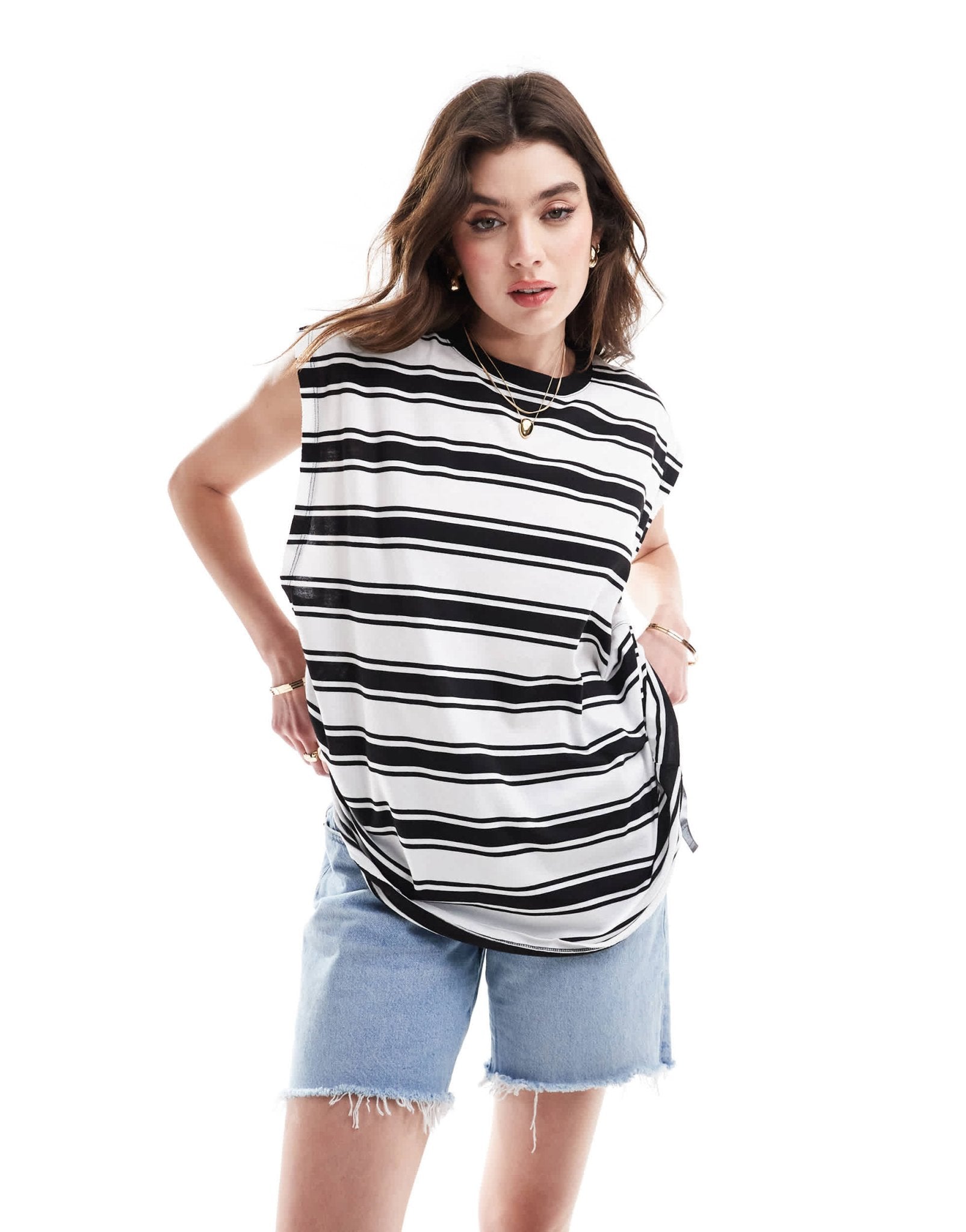 ASOS DESIGN oversized tank with drop arm hole in mono stripe - ASOS Sample Sale
