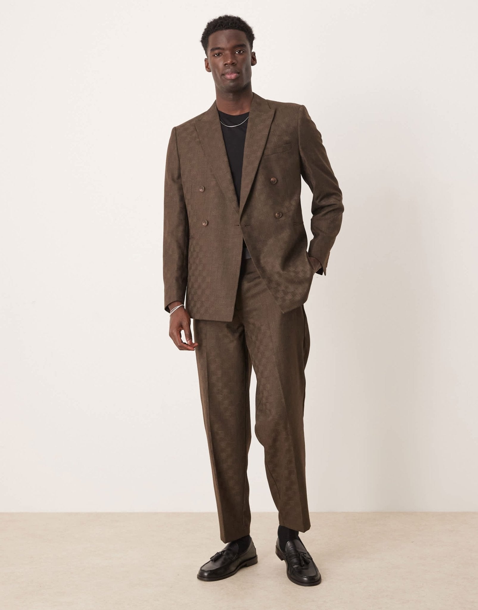 ASOS DESIGN oversized tapered suit trousers in brown checkerboard jacquard - ASOS Sample Sale