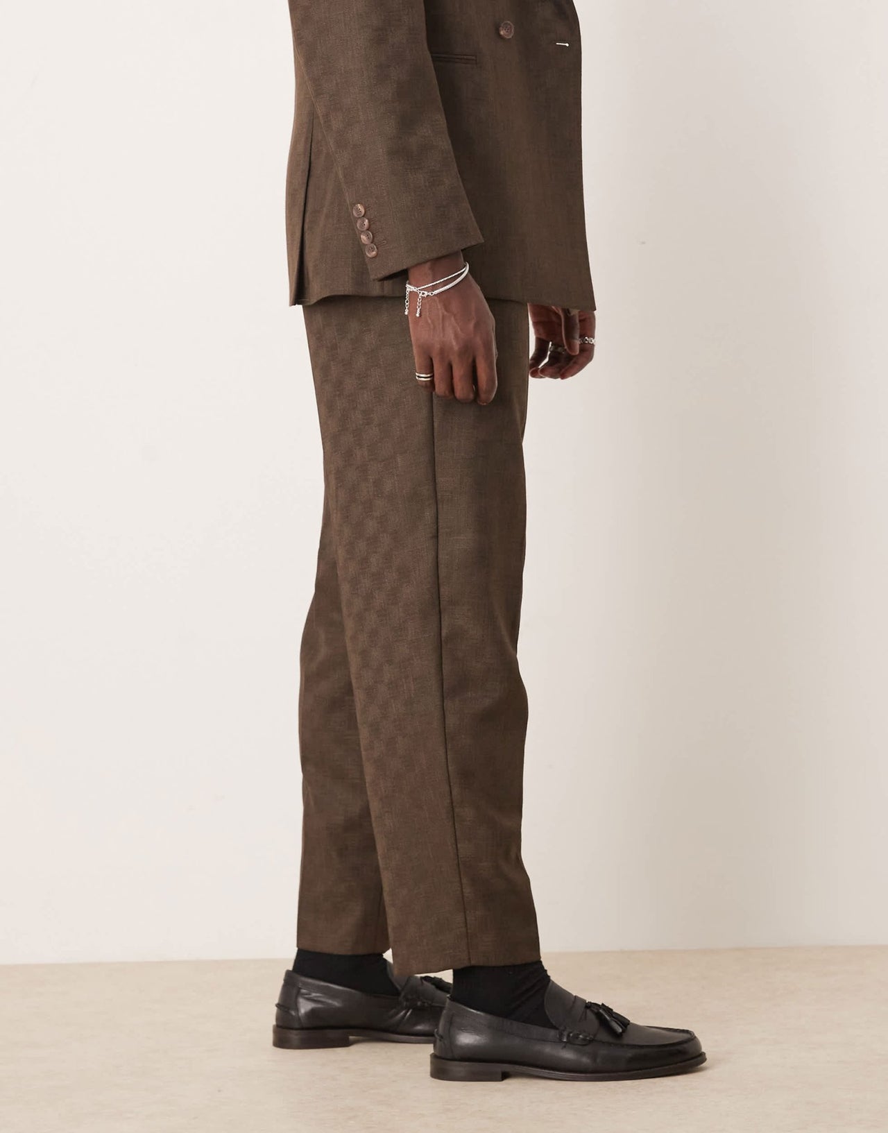 ASOS DESIGN oversized tapered suit trousers in brown checkerboard jacquard - ASOS Sample Sale