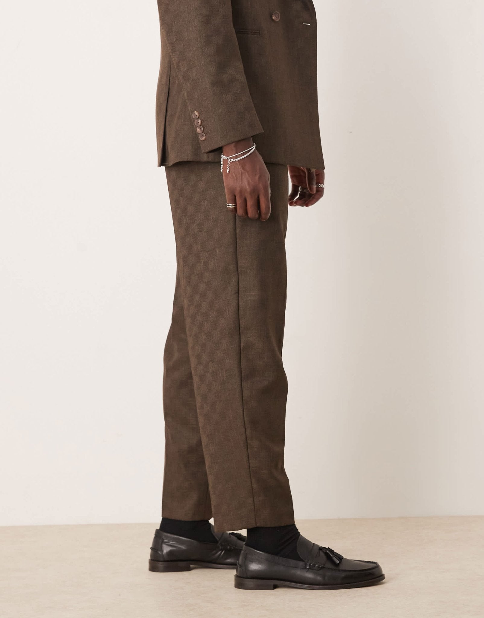 ASOS DESIGN oversized tapered suit trousers in brown checkerboard jacquard - ASOS Sample Sale