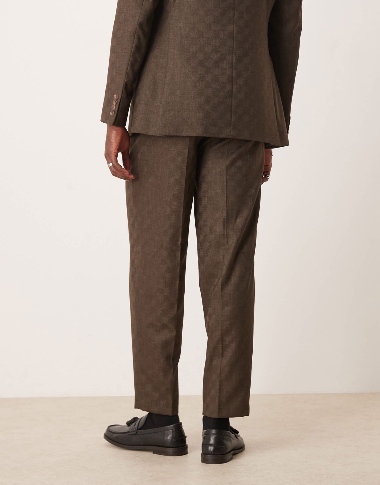 ASOS DESIGN oversized tapered suit trousers in brown checkerboard jacquard - ASOS Sample Sale