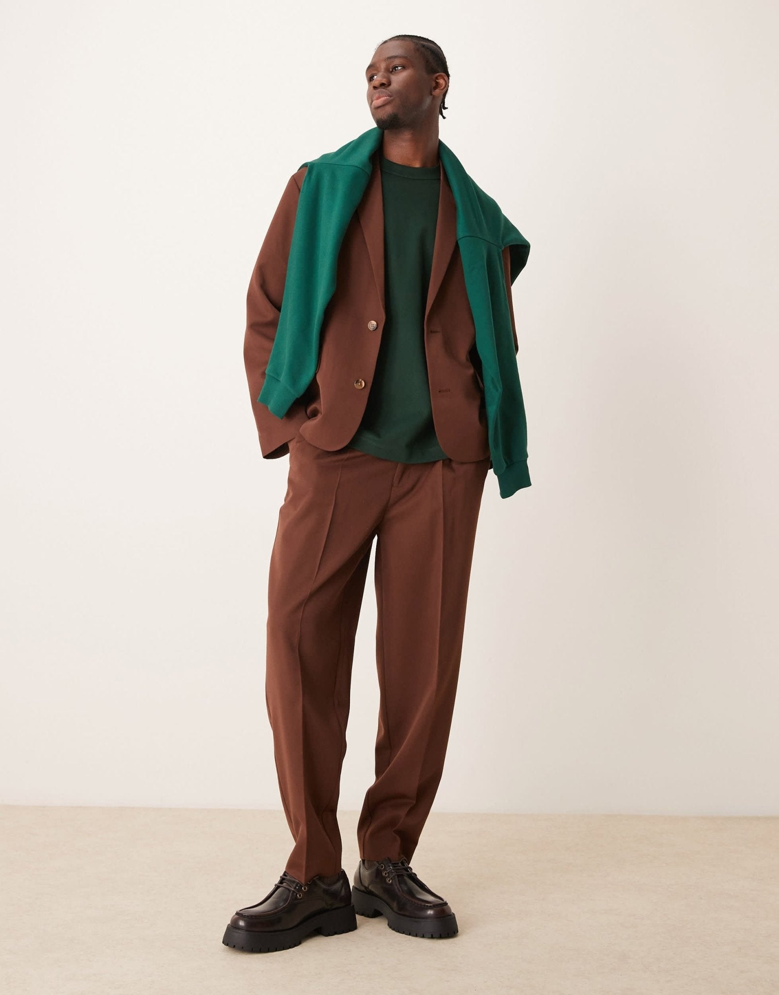 ASOS DESIGN oversized tapered suit trousers in brown twill - ASOS Sample Sale