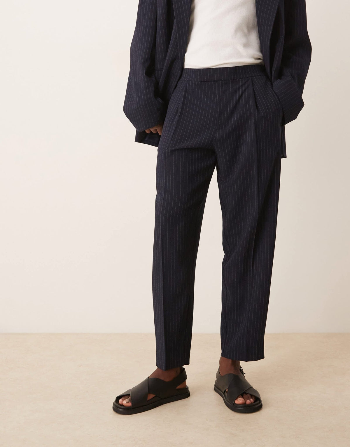 ASOS DESIGN oversized tapered suit trousers in navy&nbsp;pinstripe - ASOS Sample Sale