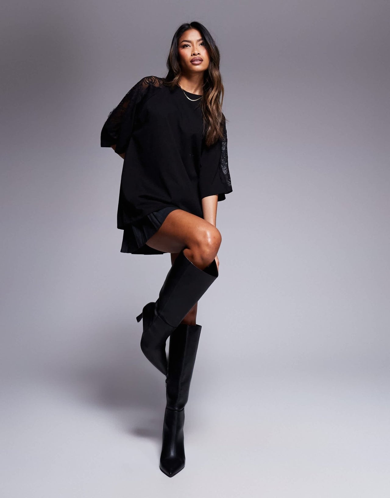 ASOS DESIGN oversized tee with lace insert in black - ASOS Sample Sale