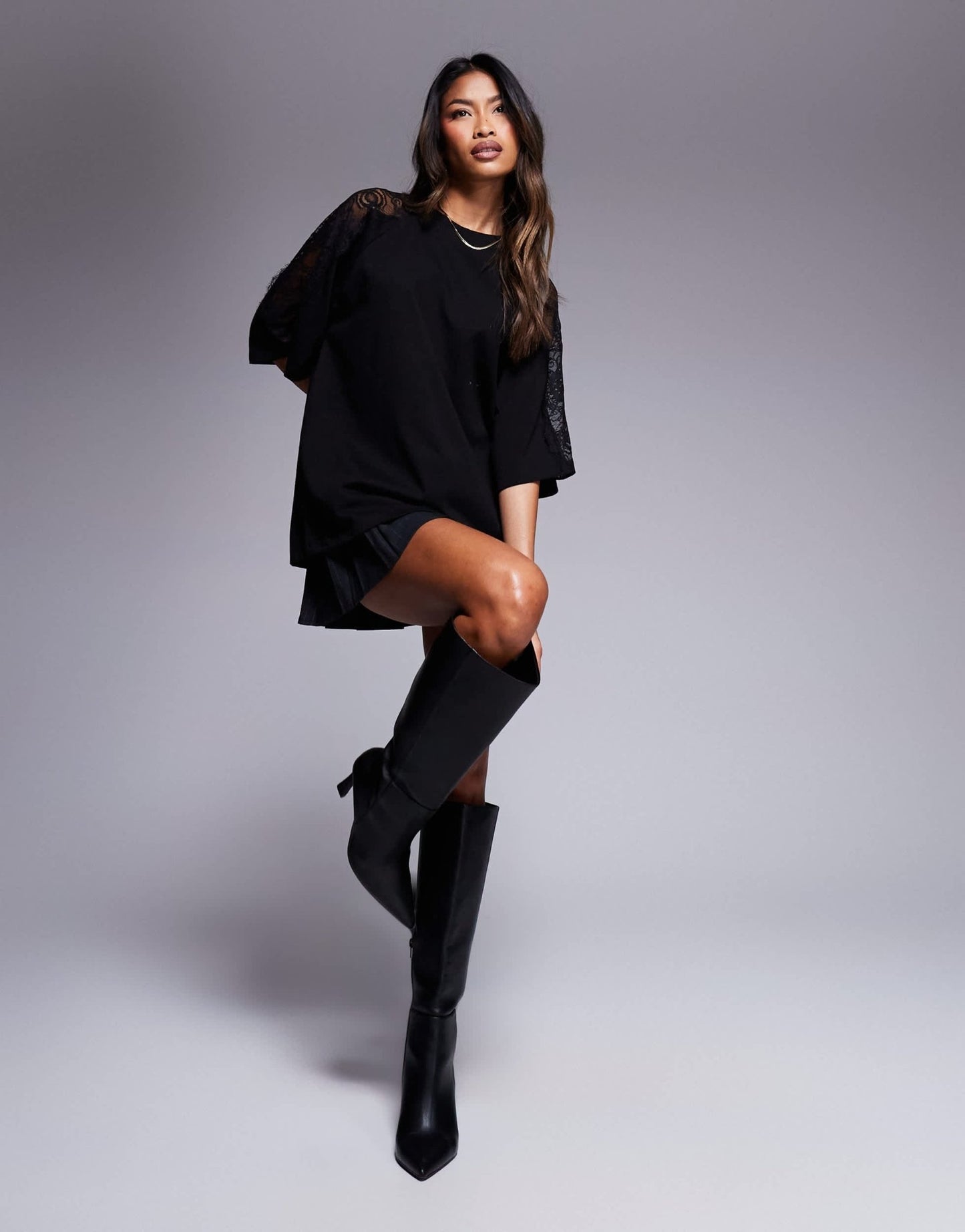 ASOS DESIGN oversized tee with lace insert in black - ASOS Sample Sale
