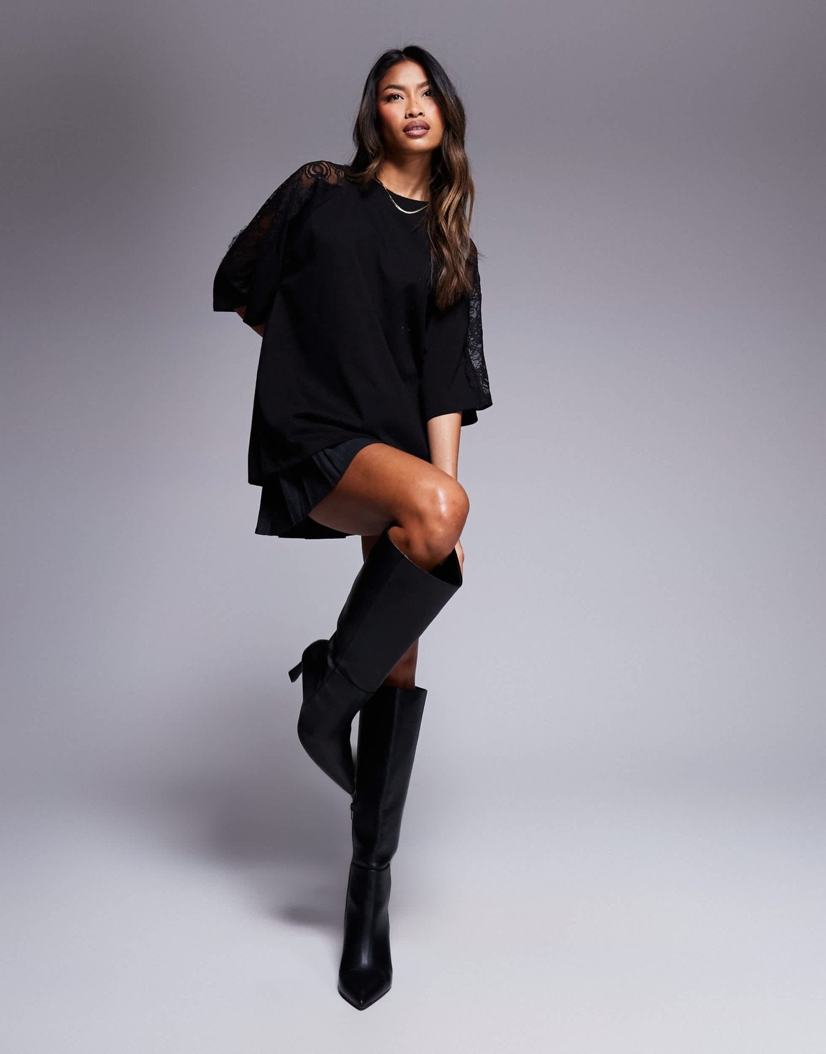 ASOS DESIGN oversized tee with lace insert in black - ASOS Sample Sale