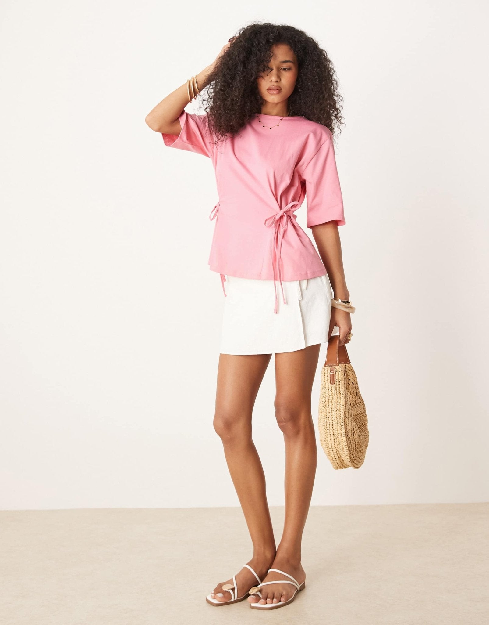 ASOS DESIGN oversized tee with tie detail in pink - ASOS Sample Sale