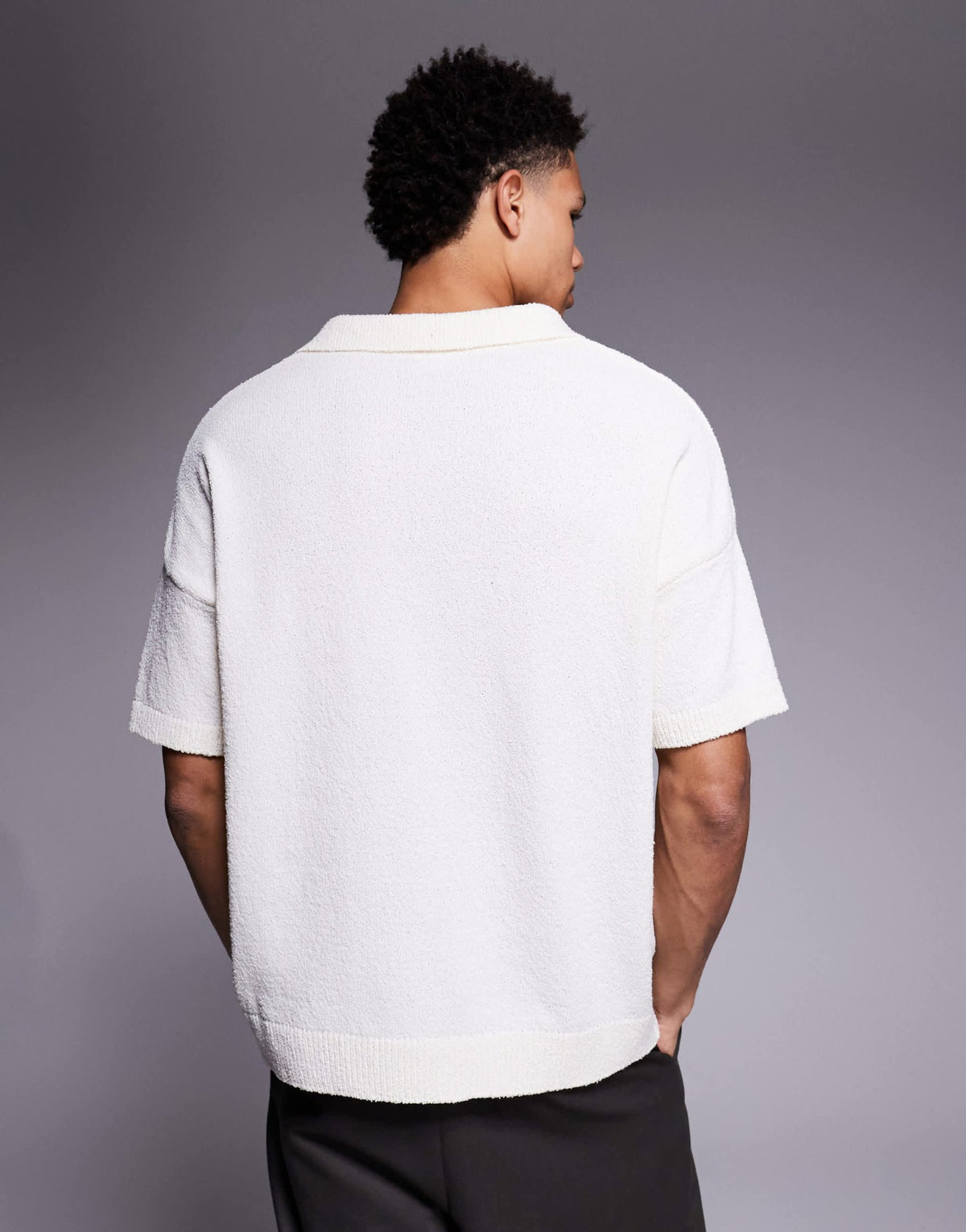ASOS DESIGN oversized textured knitted notch neck polo in ecru - ASOS Sample Sale