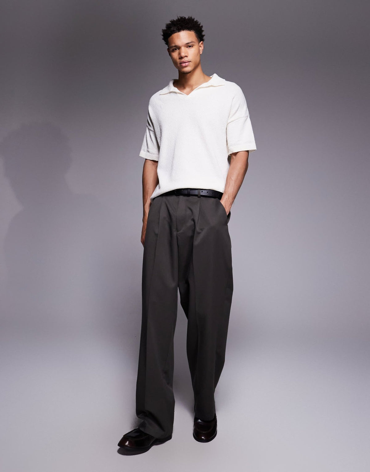 ASOS DESIGN oversized textured knitted notch neck polo in ecru - ASOS Sample Sale