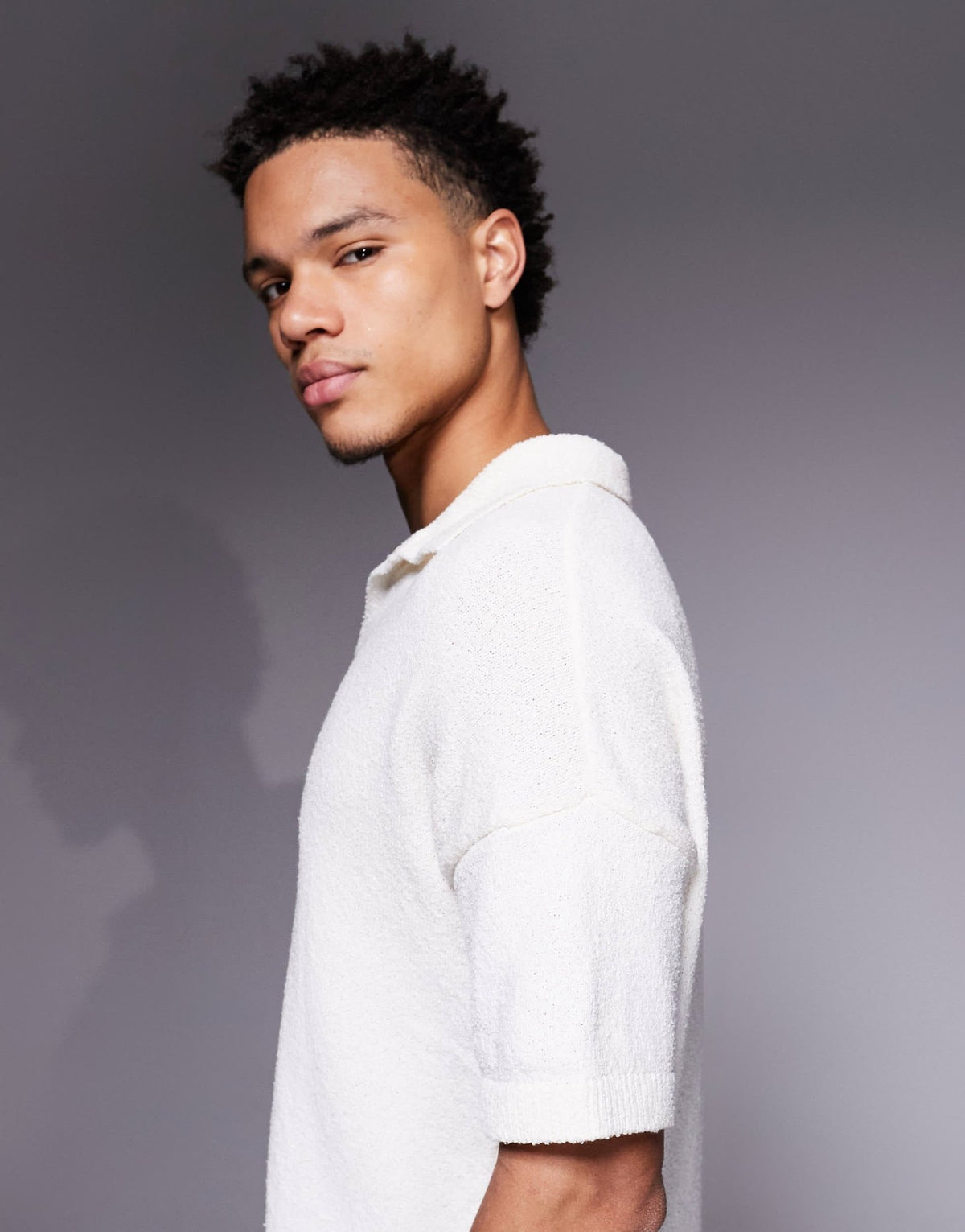 ASOS DESIGN oversized textured knitted notch neck polo in ecru - ASOS Sample Sale