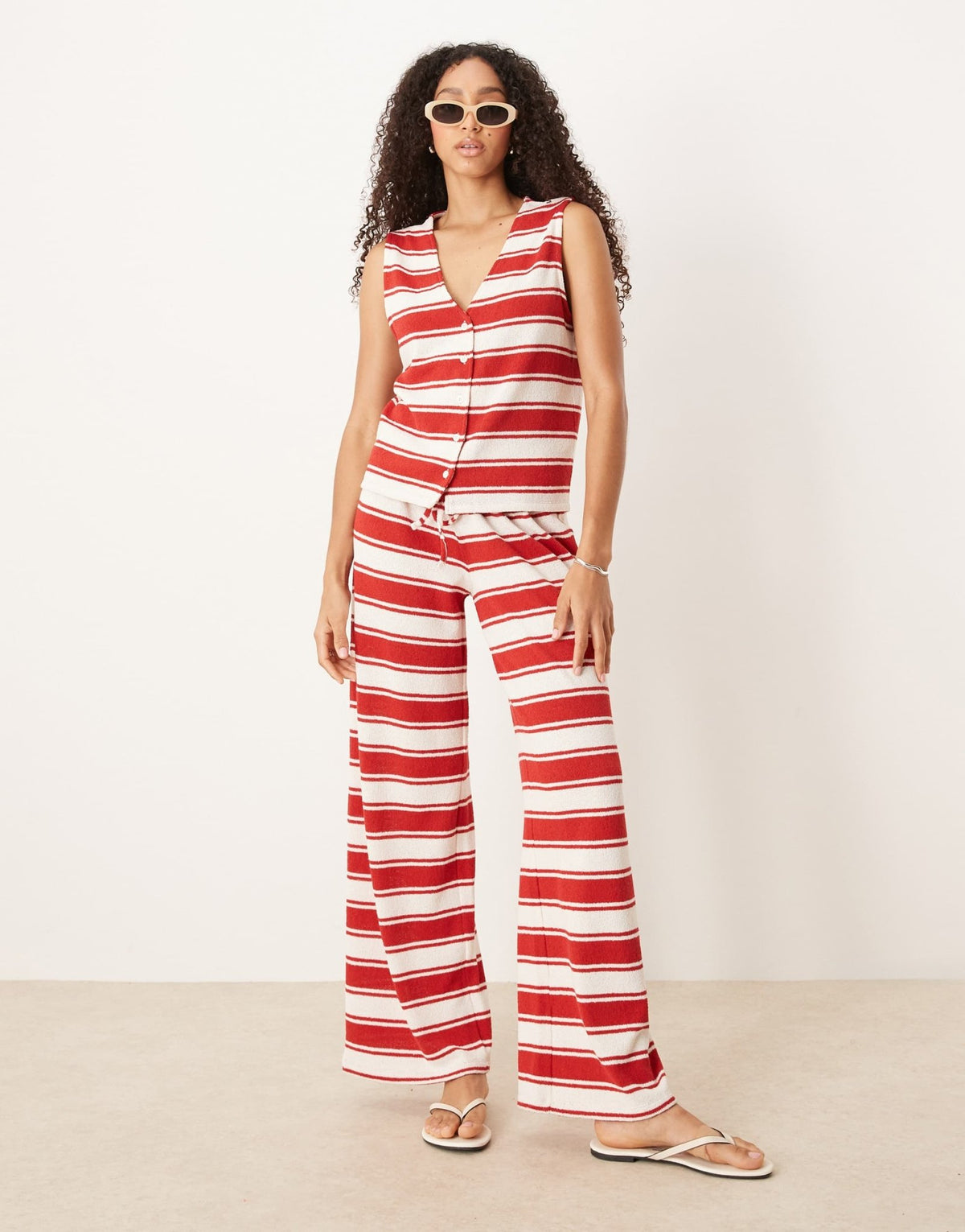 ASOS DESIGN oversized waistcoat co-ord in red and cream stripe - ASOS Sample Sale