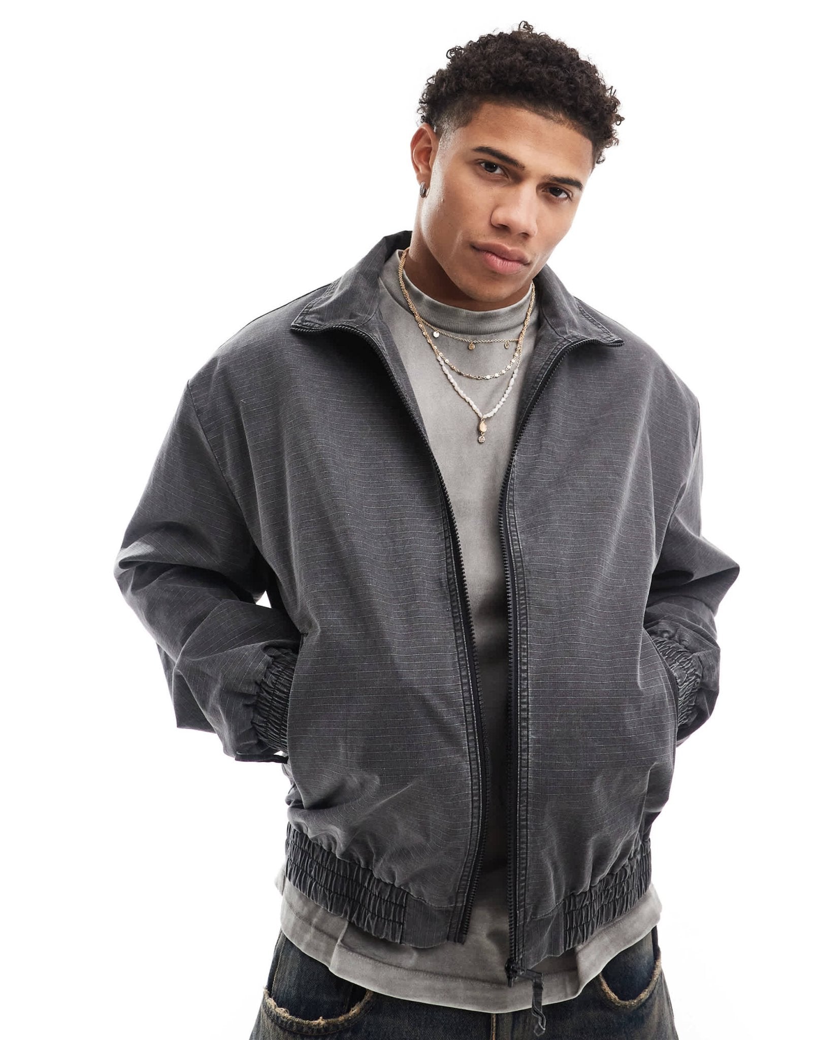 ASOS DESIGN oversized washed harrington jacket in grey - ASOS Sample Sale