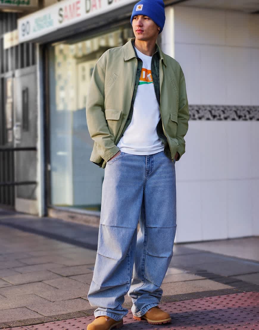 ASOS DESIGN oversized washed harrington jacket in stone - ASOS Sample Sale