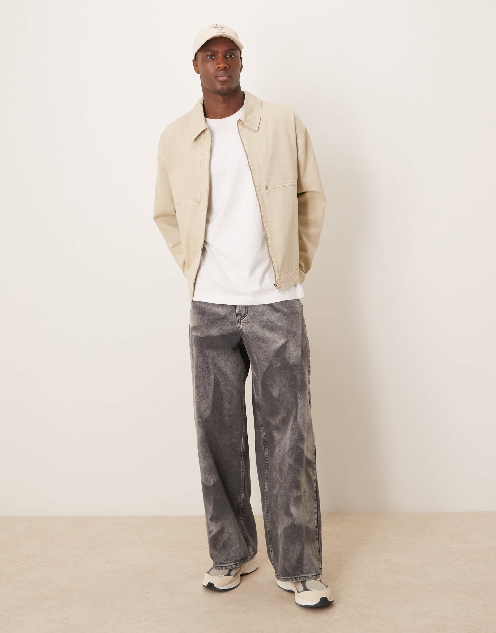ASOS DESIGN oversized washed harrington jacket in stone - ASOS Sample Sale