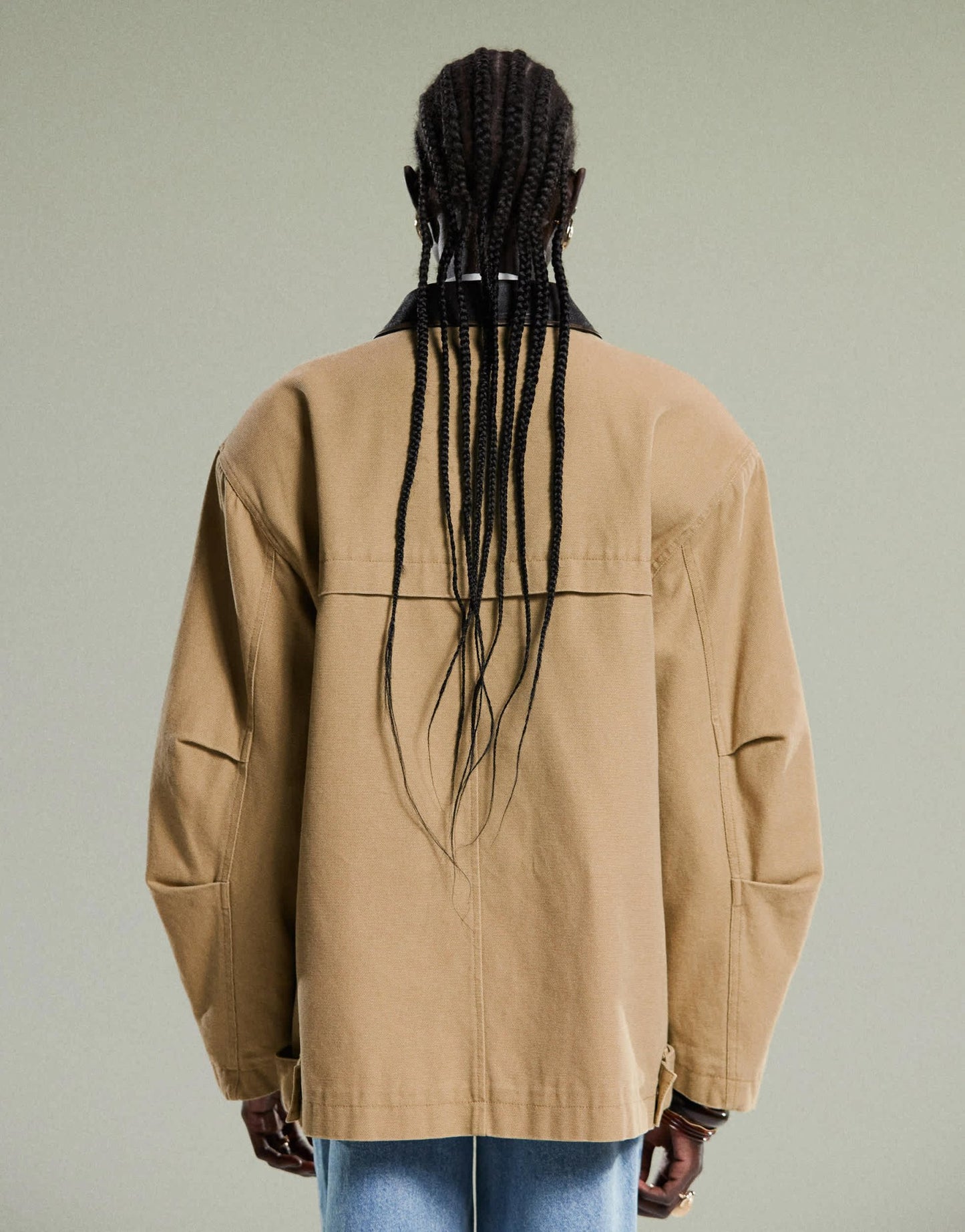 ASOS DESIGN oversized washed jacket with leather look collar in stone - ASOS Sample Sale