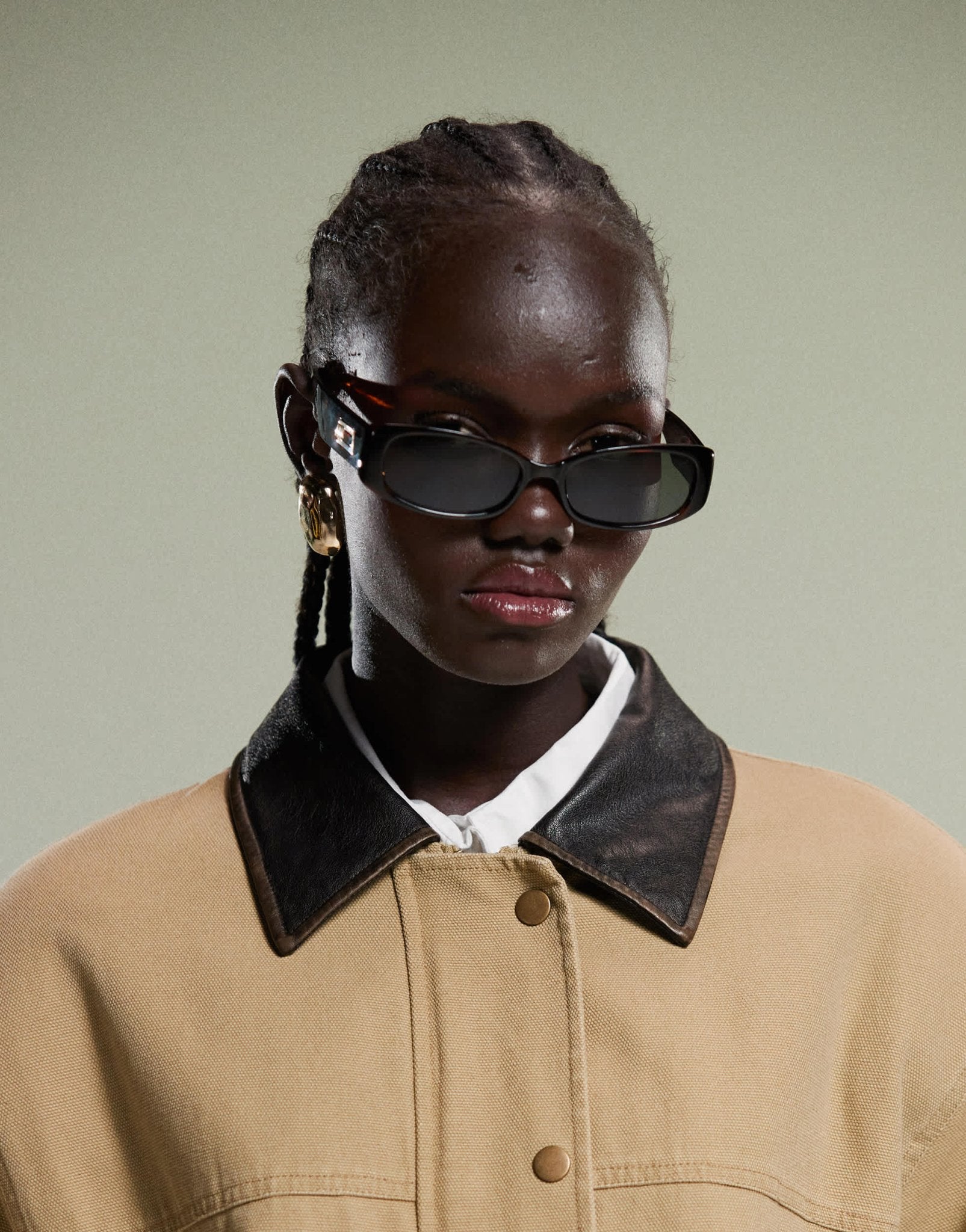 ASOS DESIGN oversized washed jacket with leather look collar in stone - ASOS Sample Sale