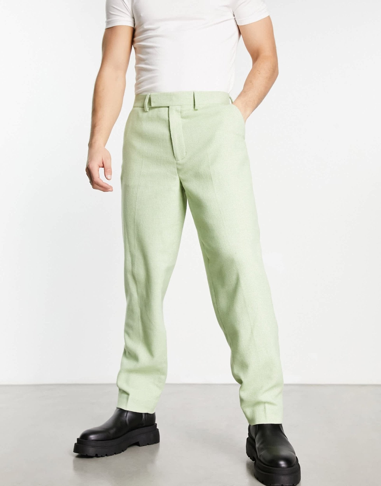 ASOS DESIGN oversized wool mix smart trousers in sage micro check - ASOS Sample Sale