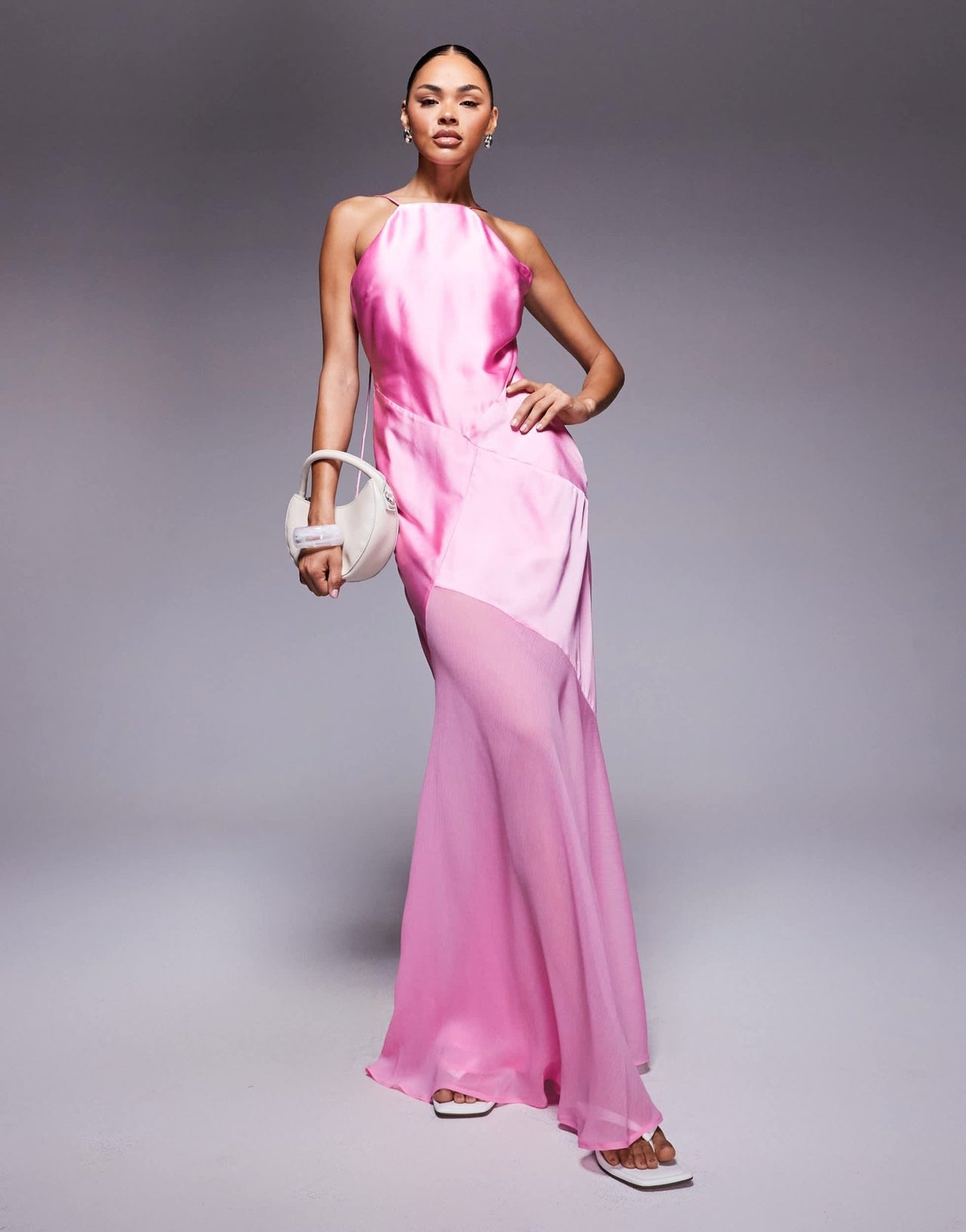 ASOS DESIGN panelled satin maxi dress with chiffon skirt in pink - ASOS Sample Sale