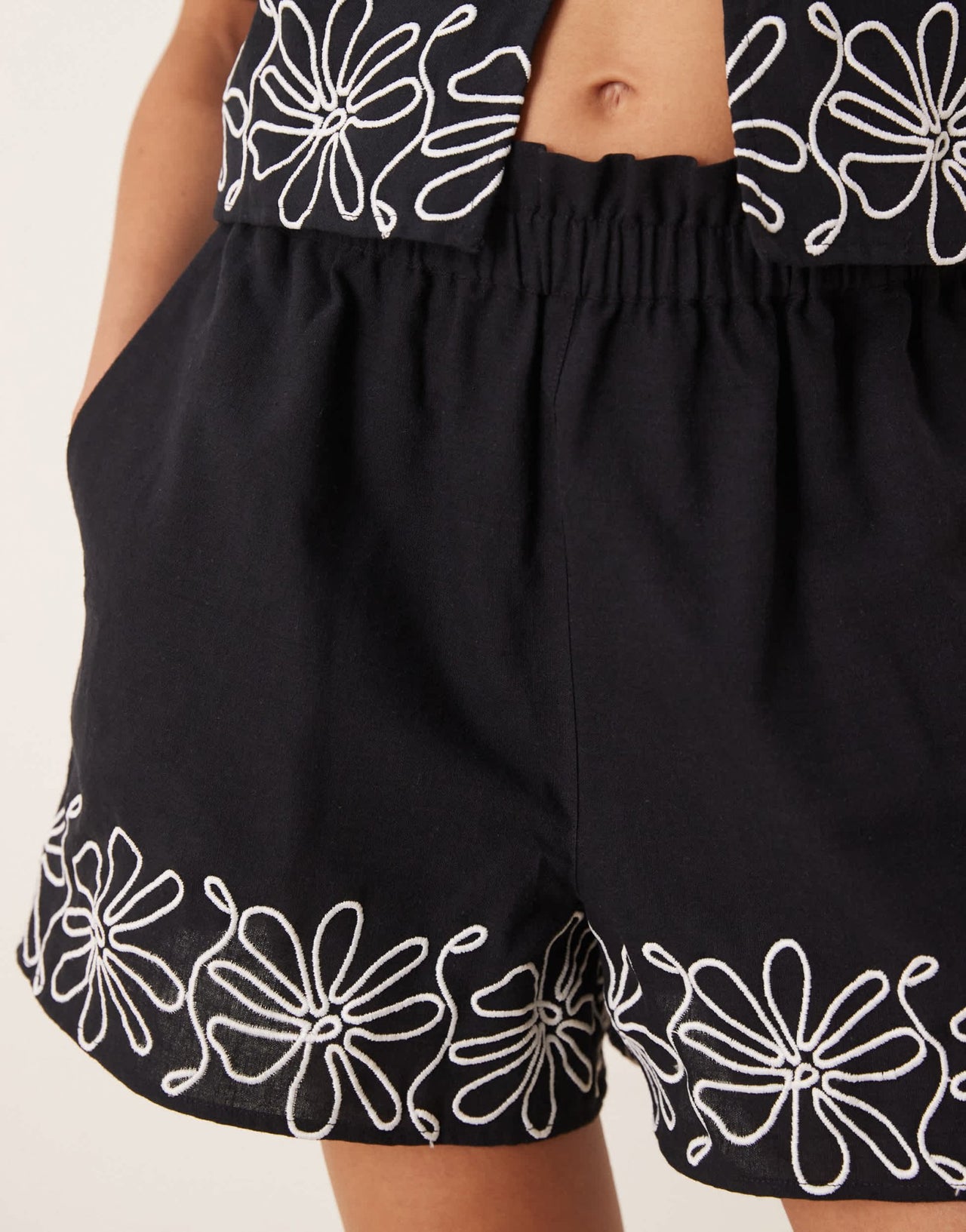 ASOS DESIGN paperbag embroidered hem short co-ord in black - ASOS Sample Sale