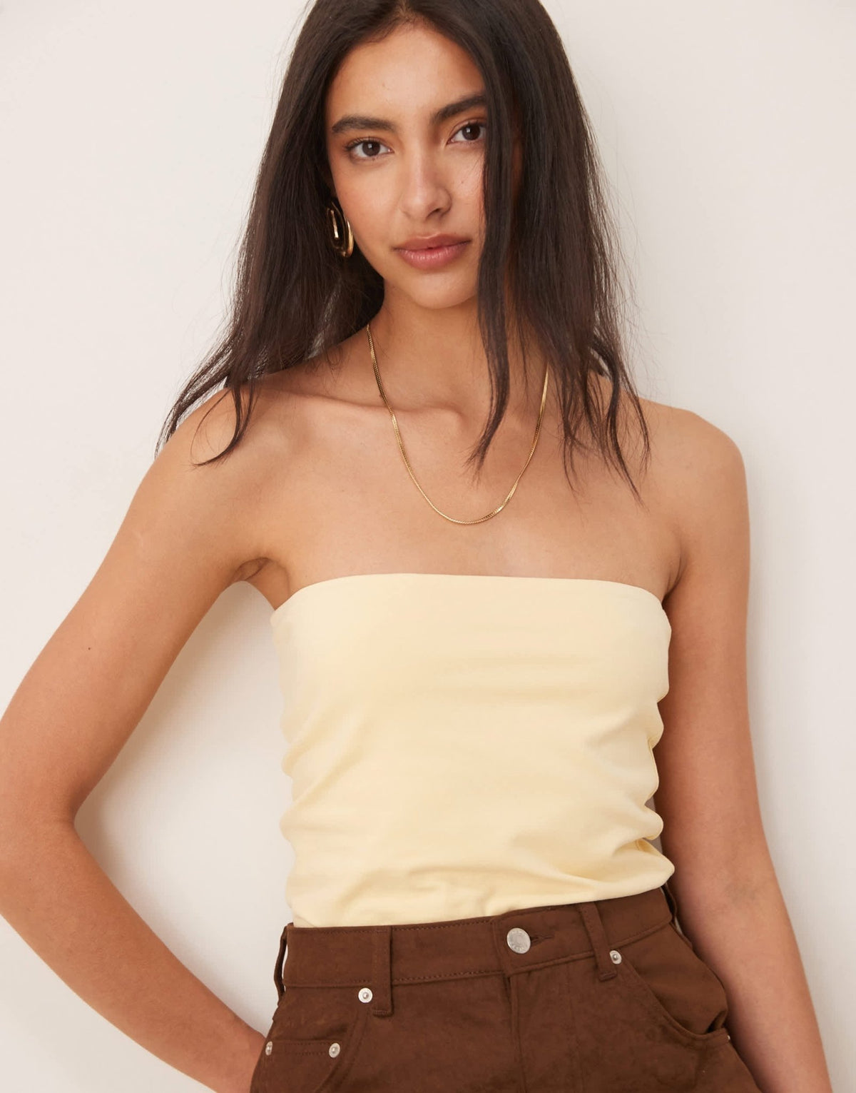 ASOS DESIGN peached cotton long line bandeau in buttermilk - ASOS Sample Sale