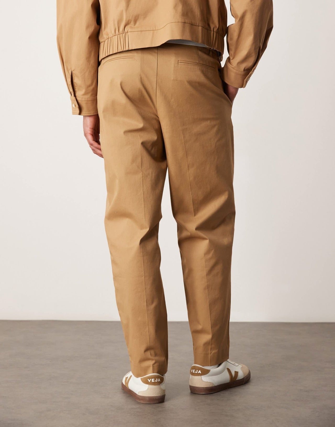 ASOS DESIGN peached cotton rich smart co - ord oversized tapered trousers in camel with elasticated waist - ASOS Sample Sale