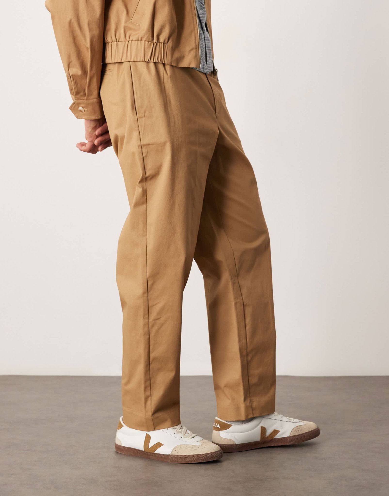 ASOS DESIGN peached cotton rich smart co - ord oversized tapered trousers in camel with elasticated waist - ASOS Sample Sale