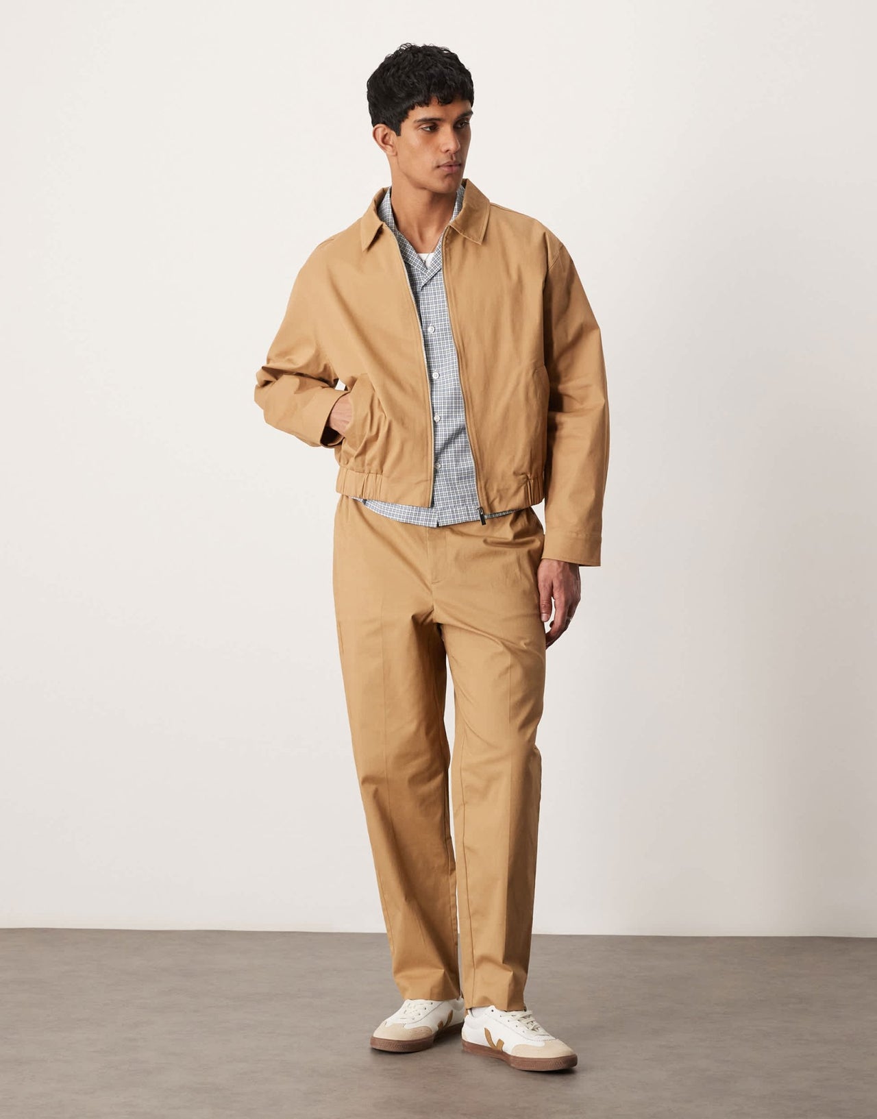 ASOS DESIGN peached cotton rich smart co - ord oversized tapered trousers in camel with elasticated waist - ASOS Sample Sale