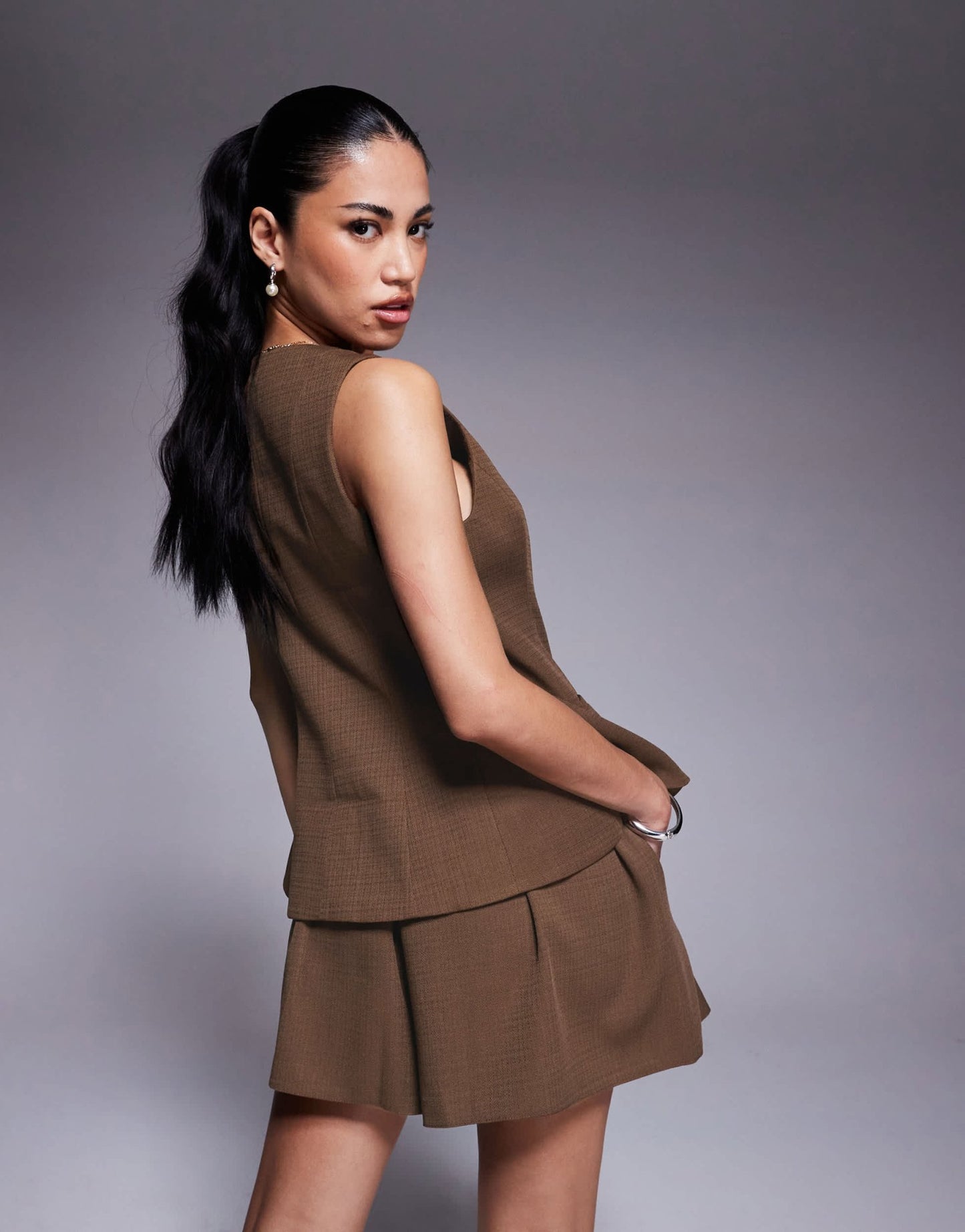 ASOS DESIGN peplum waistcoat co - ord in chocolate - ASOS Sample Sale
