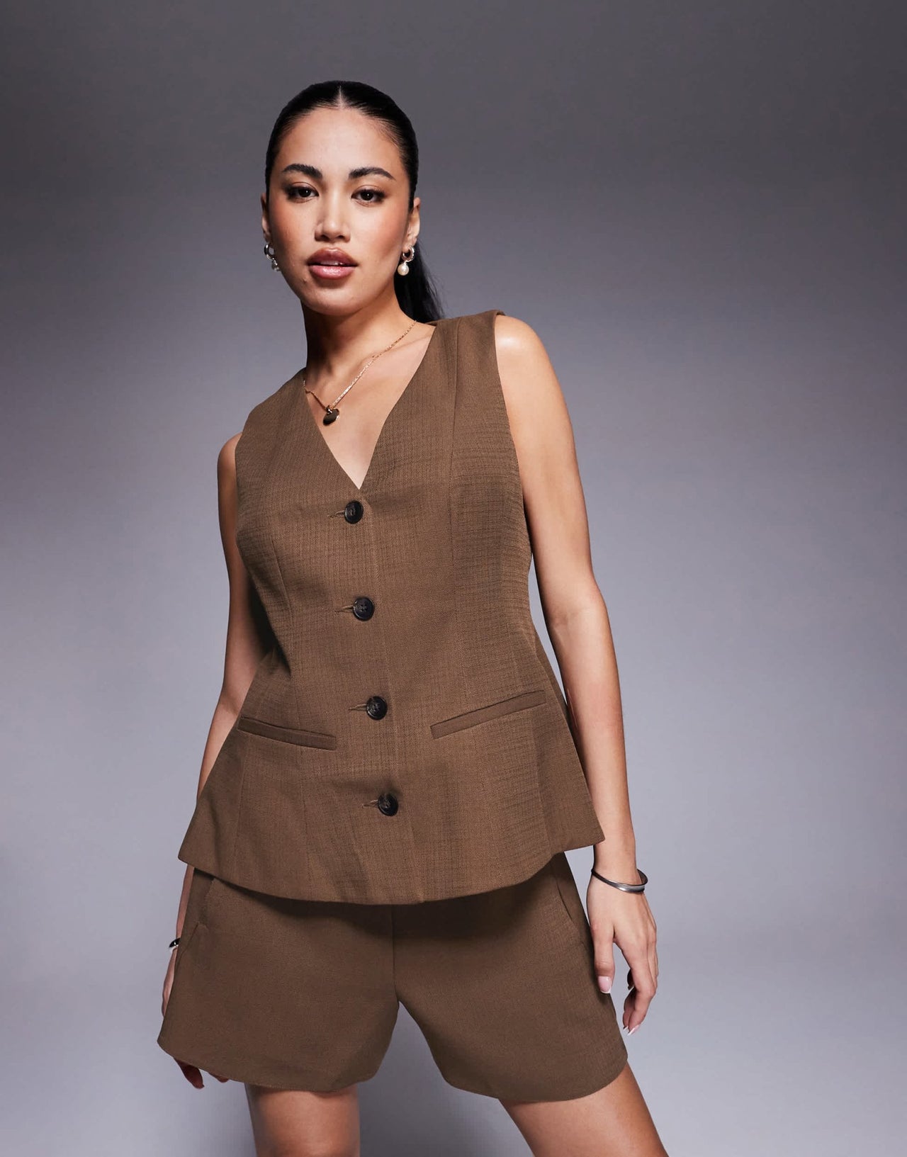 ASOS DESIGN peplum waistcoat co - ord in chocolate - ASOS Sample Sale
