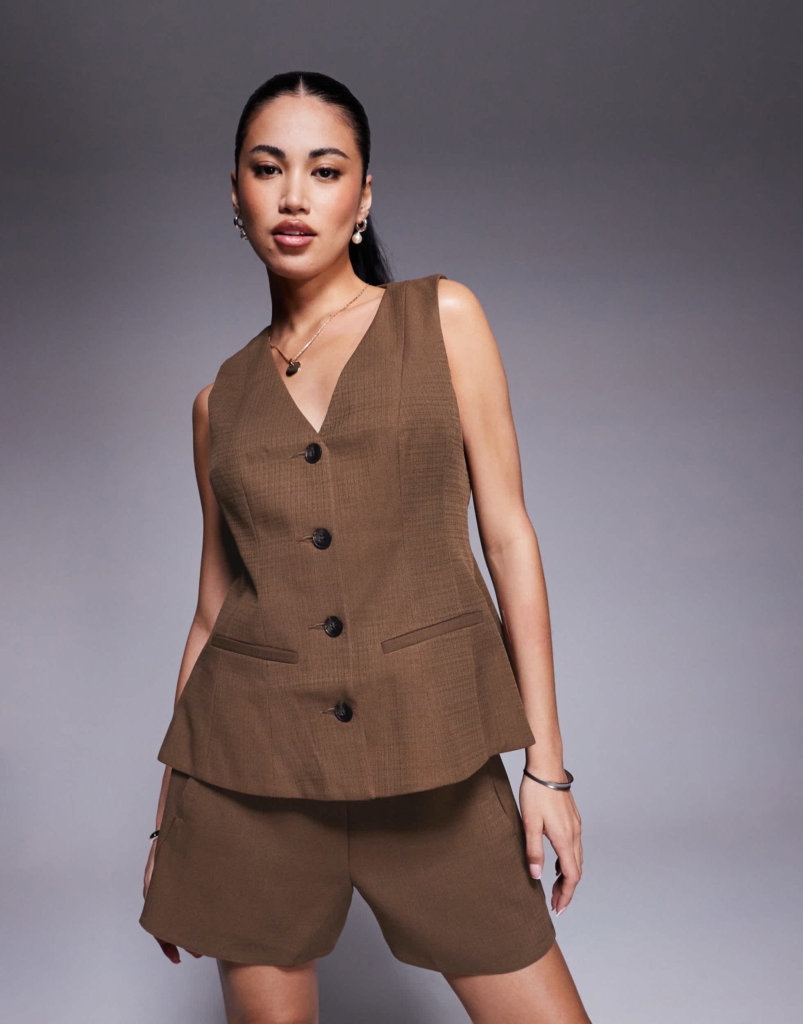 ASOS DESIGN peplum waistcoat co - ord in chocolate - ASOS Sample Sale