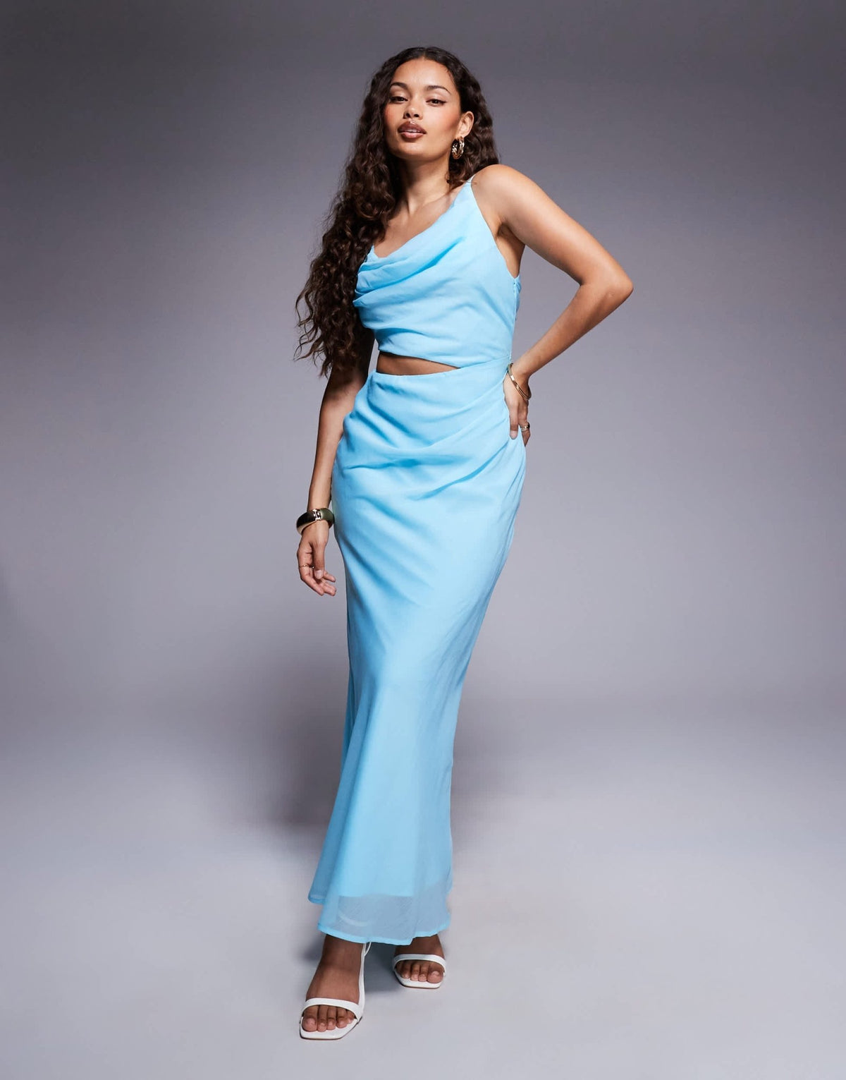ASOS DESIGN Petite asymmetric drape faux-ord maxi dress in aqua blue - ASOS Sample Sale