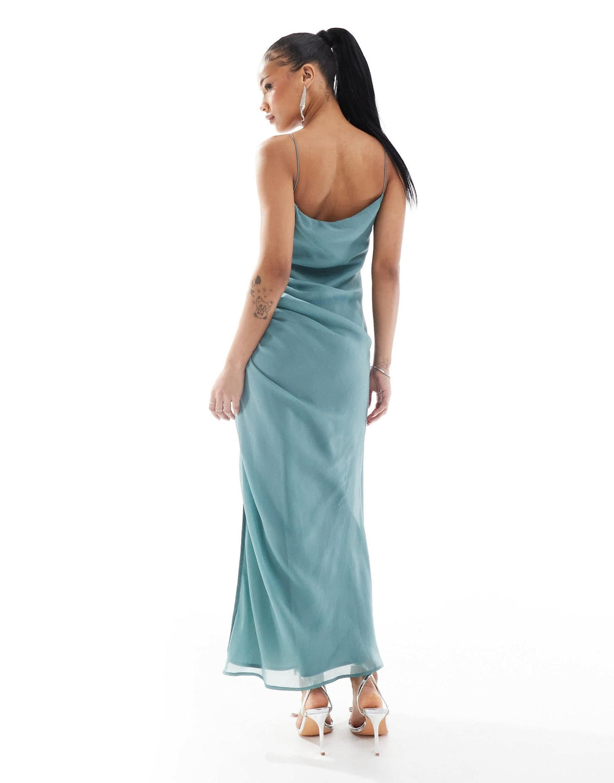 ASOS DESIGN Petite asymmetric neck maxi dress with draped skirt and cutaway split in sea green - ASOS Sample Sale