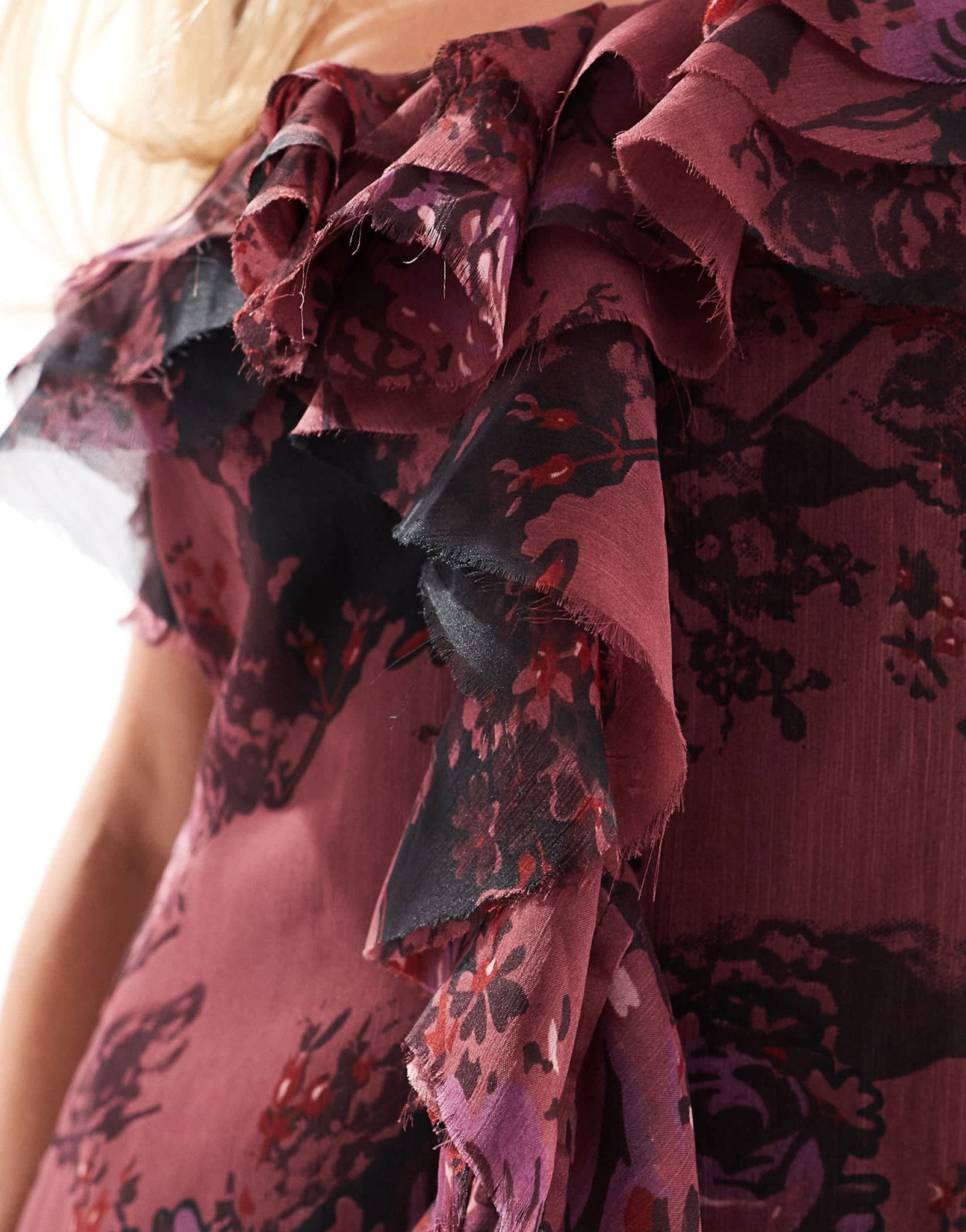 ASOS DESIGN Petite bardot ruffle off shoulder maxi dress in pink floral print - ASOS Sample Sale